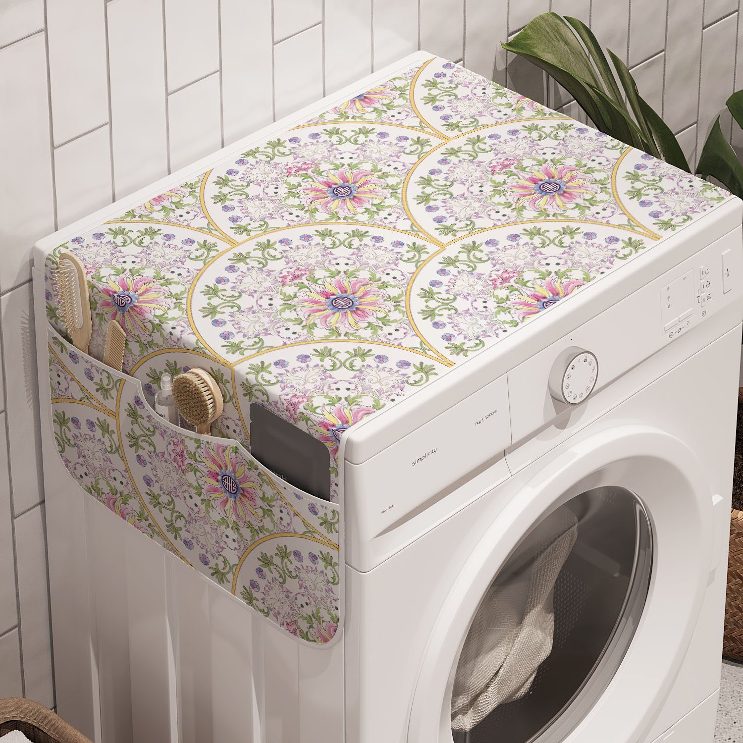 Abakuhaus Badorganizer Anti-Rutsch-Stoffabdeckung für Waschmaschine und Trockner, Floral Asiatische Blumen Illustration