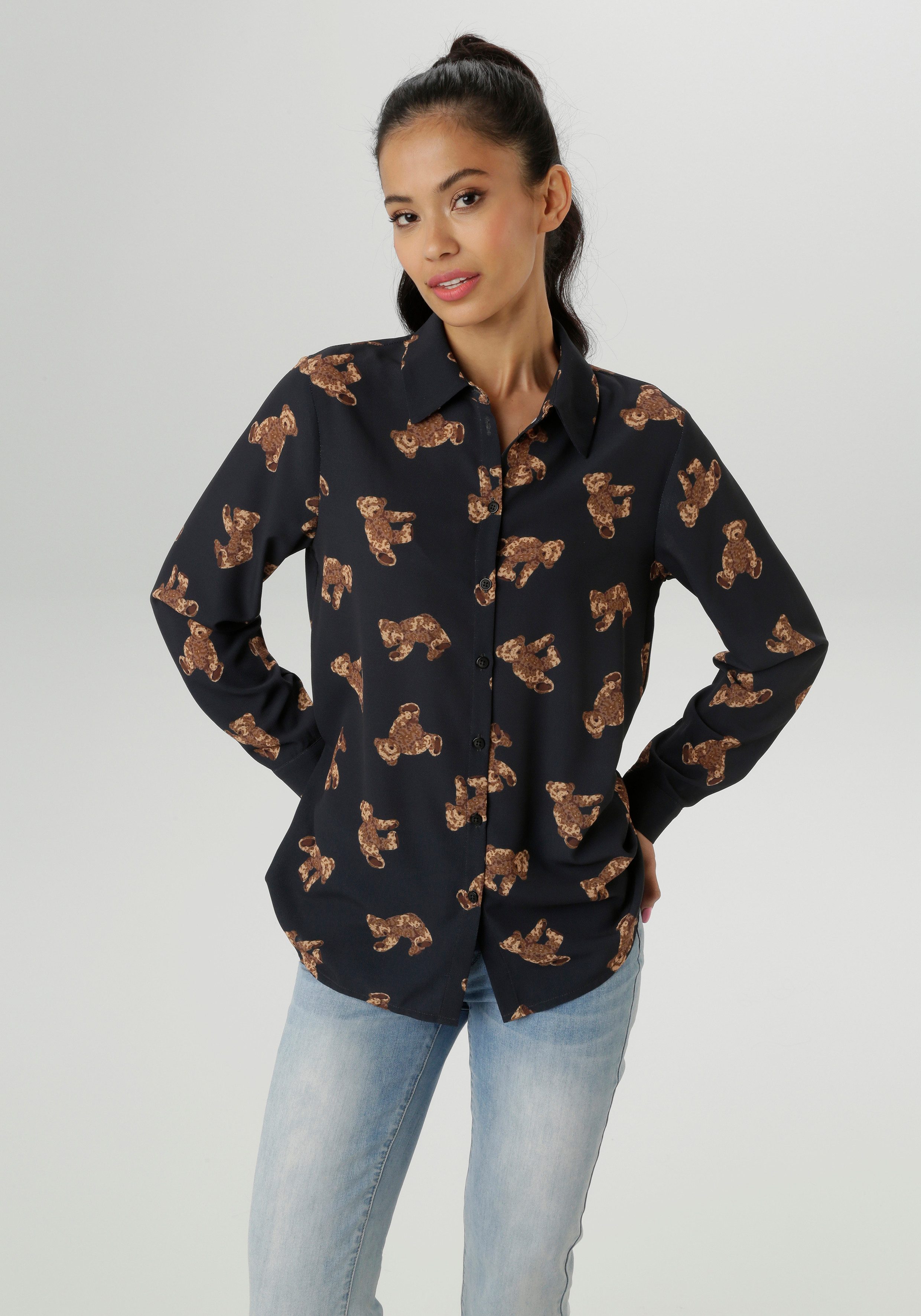 Aniston SELECTED Hemdbluse mit trendigen Teddybärchen günstig online kaufen