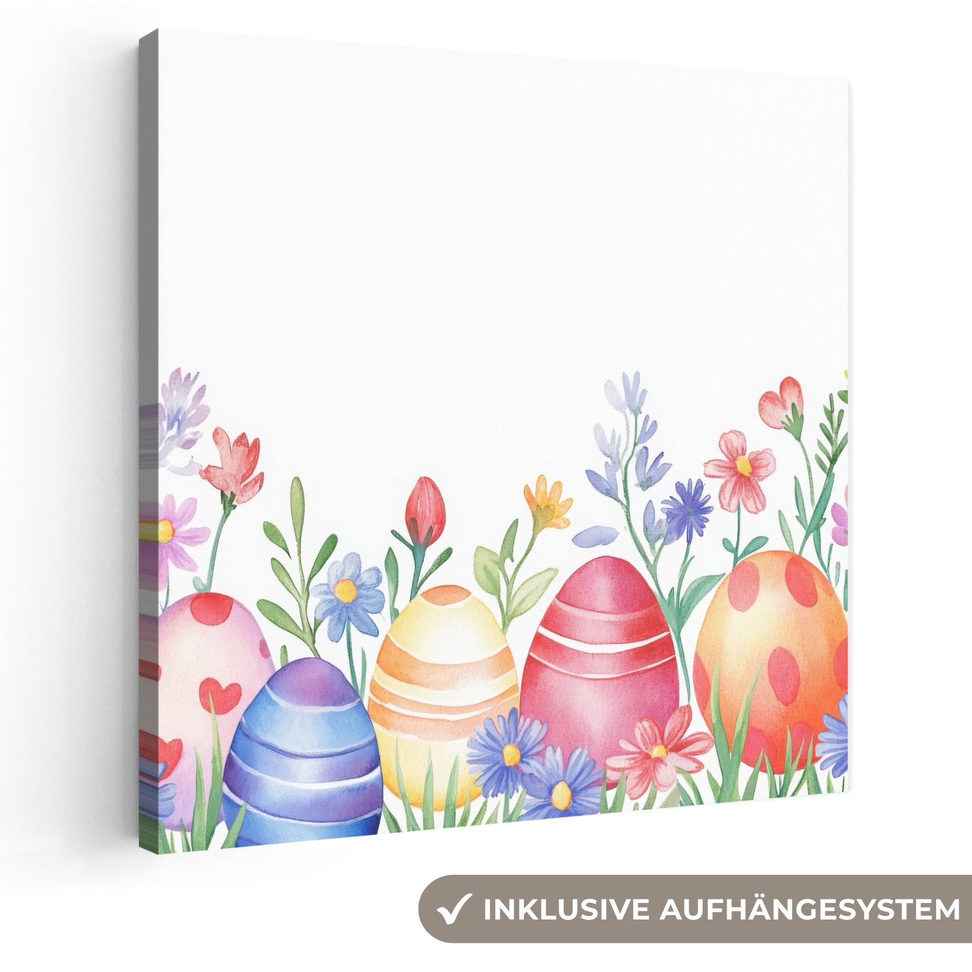 OneMillionCanvasses® Leinwandbild Blumengarten - Bunt - Eier - Ostern Deko, Fotodruck (1 St), Wandbild, Deko Schlafzimmer Wohnzimmer Flur 20x20 cm