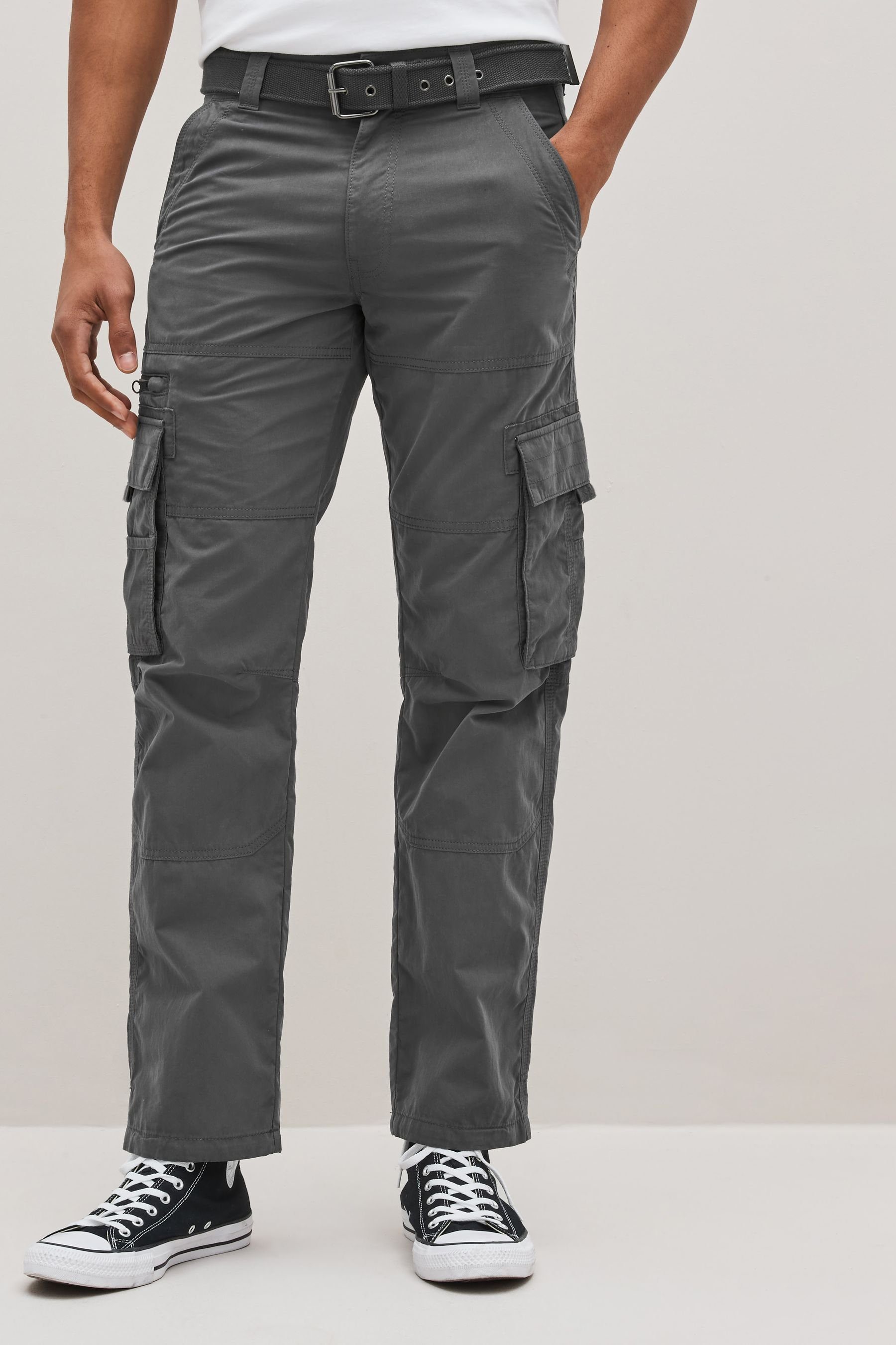 Cargohose Gürtel Charcoal (2-tlg) Tech Cargohose Grey mit Next Fit Relaxed