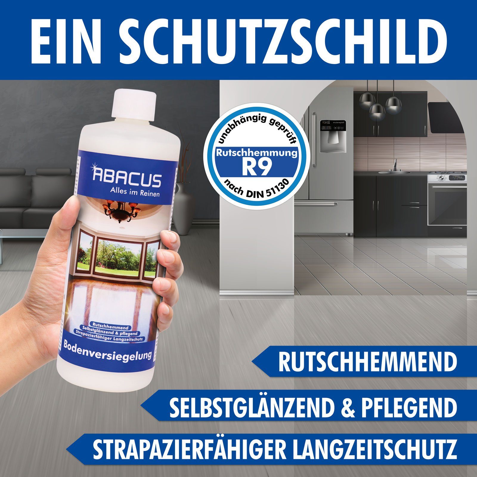 Bodenreiniger), St., ABACUS Tiefenreinigend Grundreiniger & 3 Grundreiniger, Glanz Bodenversiegelung 1x1L seidenmattem mit (Langanhaltende Bodenpflegemittel 1x1L 1x1L Bodenversiegelung Wirkung, Bodenreiniger