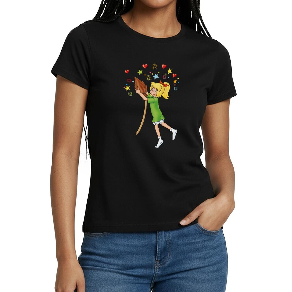 Spreadshirt T-Shirt Bibi Blocksberg Tanzt Mit Ihrem Besen Kartoffelbrei Frauen T-Shirt (1-tlg)