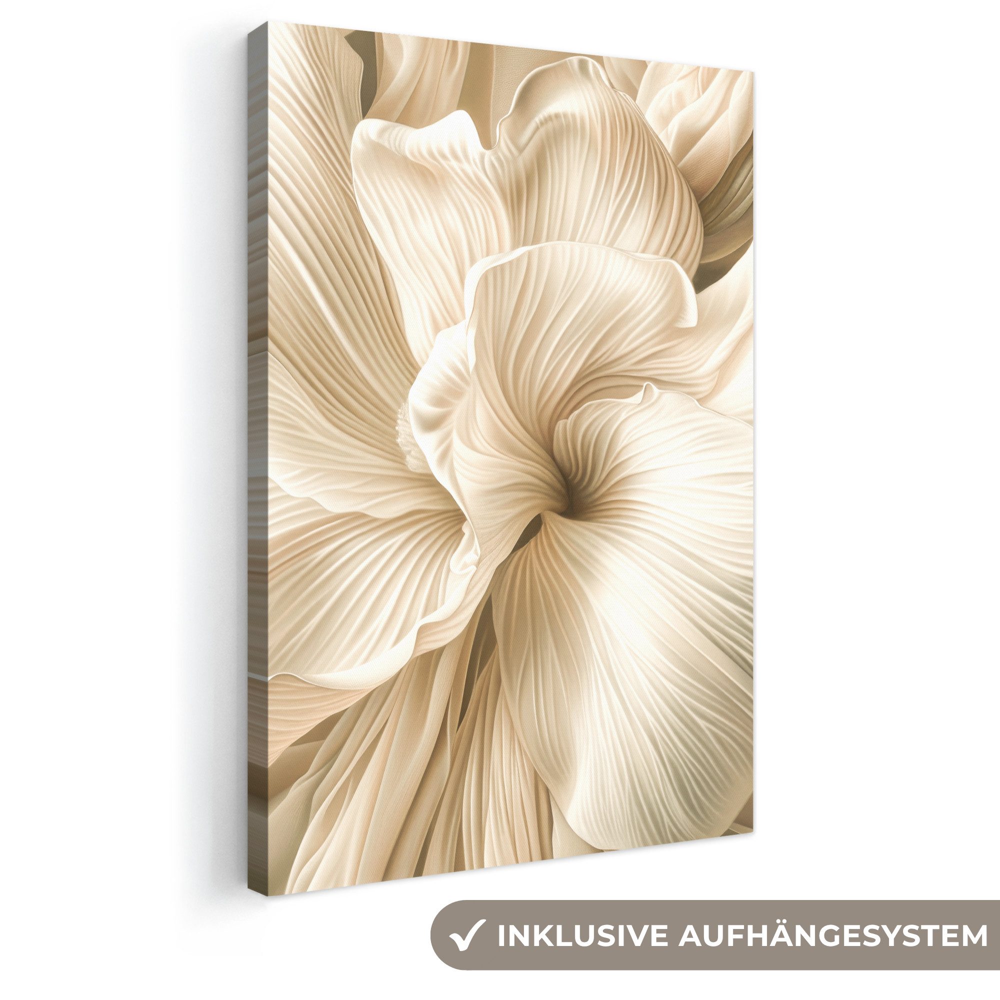 OneMillionCanvasses® Leinwandbild Abstrakt - Beige - Blumen - Natur, Fotodruck (1 St), Leinwand Canvas Wandbild, Wanddekoration 20x30 cm