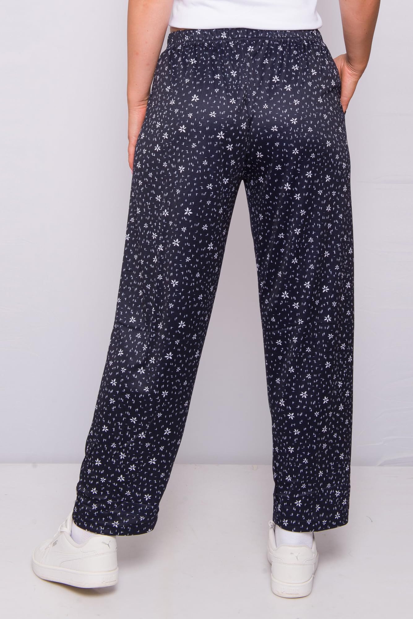 Kendindza Collection Strandhose Damen Sommerhose leicht lang Gemustert elastischer Bund Kordelzug Gummizug