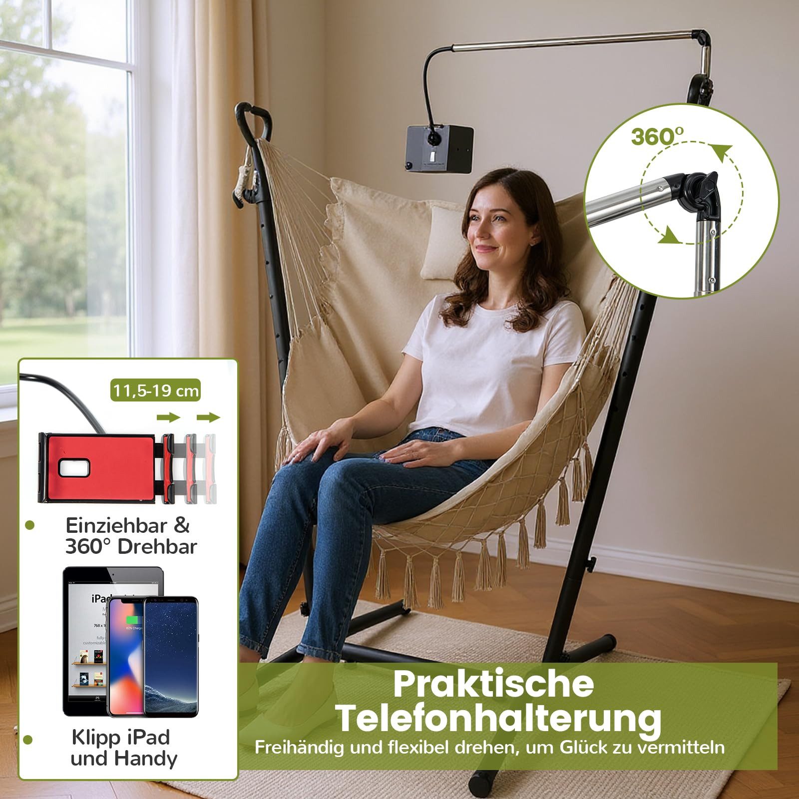 COSTWAY Hängesessel Hängestuhl mit Gestell, 6-stufig verstellbar