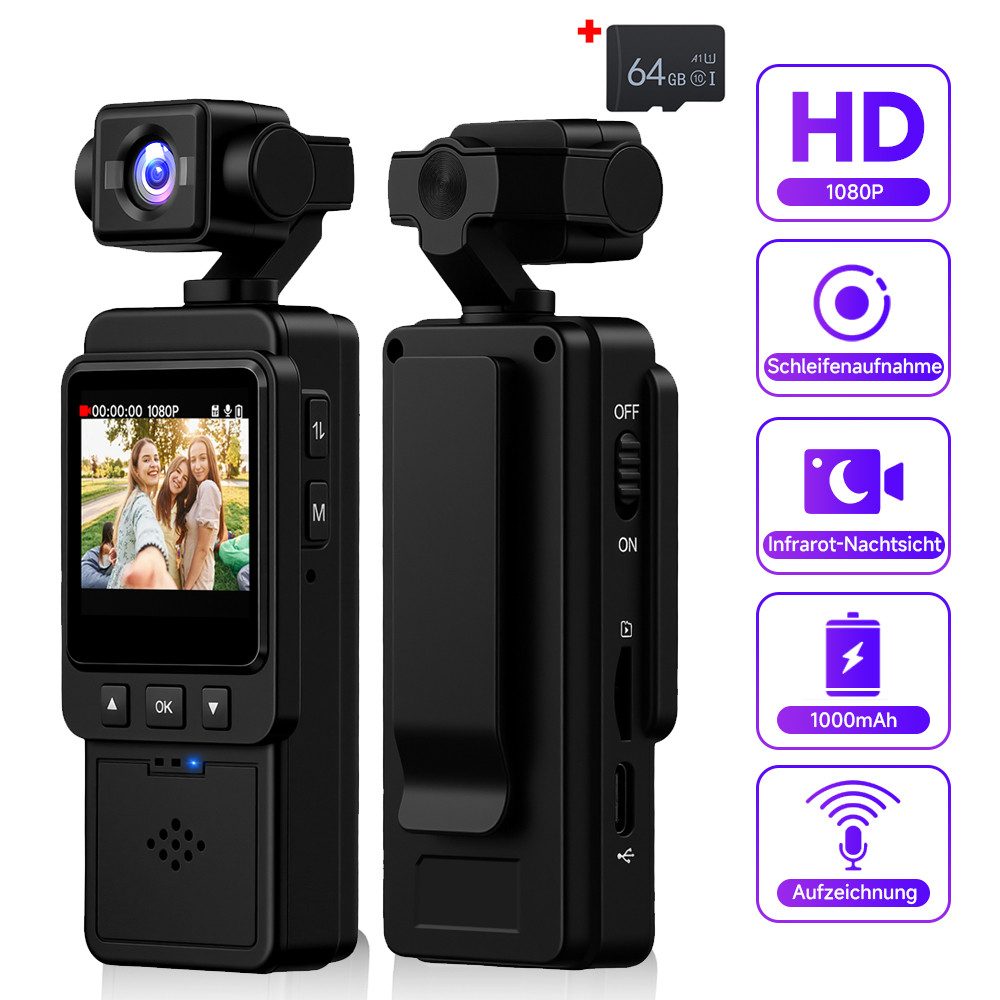 Hikity Camcorder 1,54 Zoll 1080P HD-Objektiv WiFi Outdoor-Fahrrad-Sportkamera Action Cam (Kompakte Actionkamera,180 ° rotating lens)