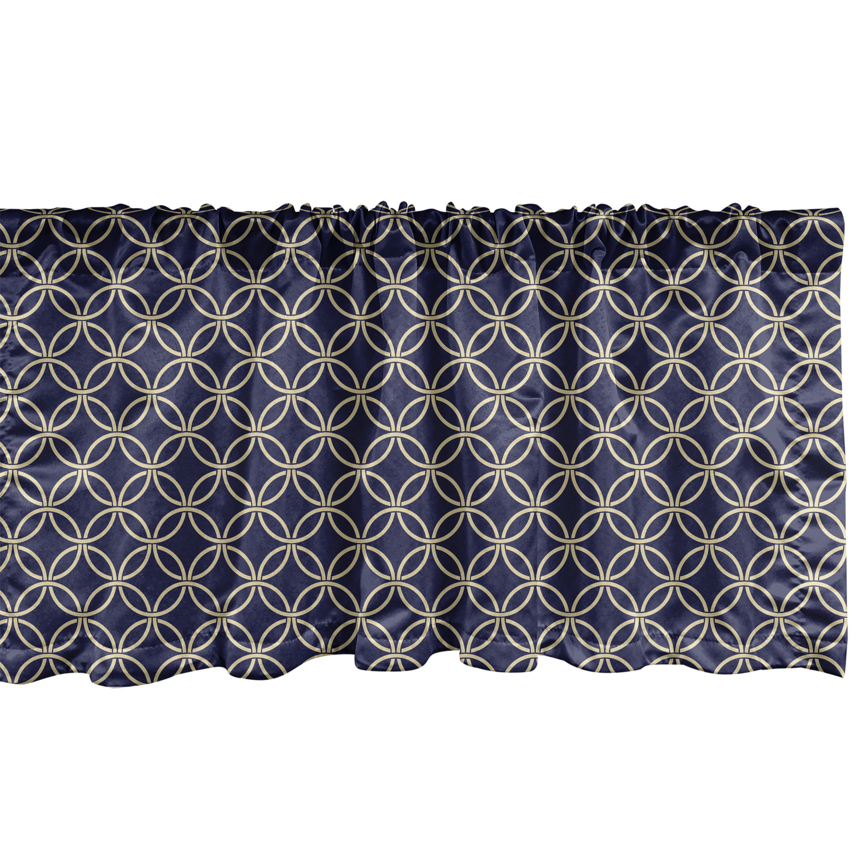 Scheibengardine Vorhang Volant für Küche Schlafzimmer Dekor mit Stangentasche, Abakuhaus, Microfaser, Navy blau Oriental Runde Formen