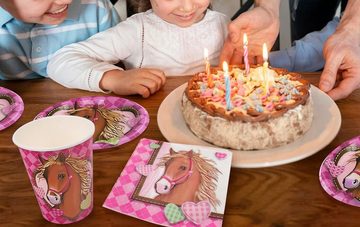 Kindergeschirr-Set Geburtstagsgeschirr Set Kinder 16 Gäste PferdTeller Becher Servietten