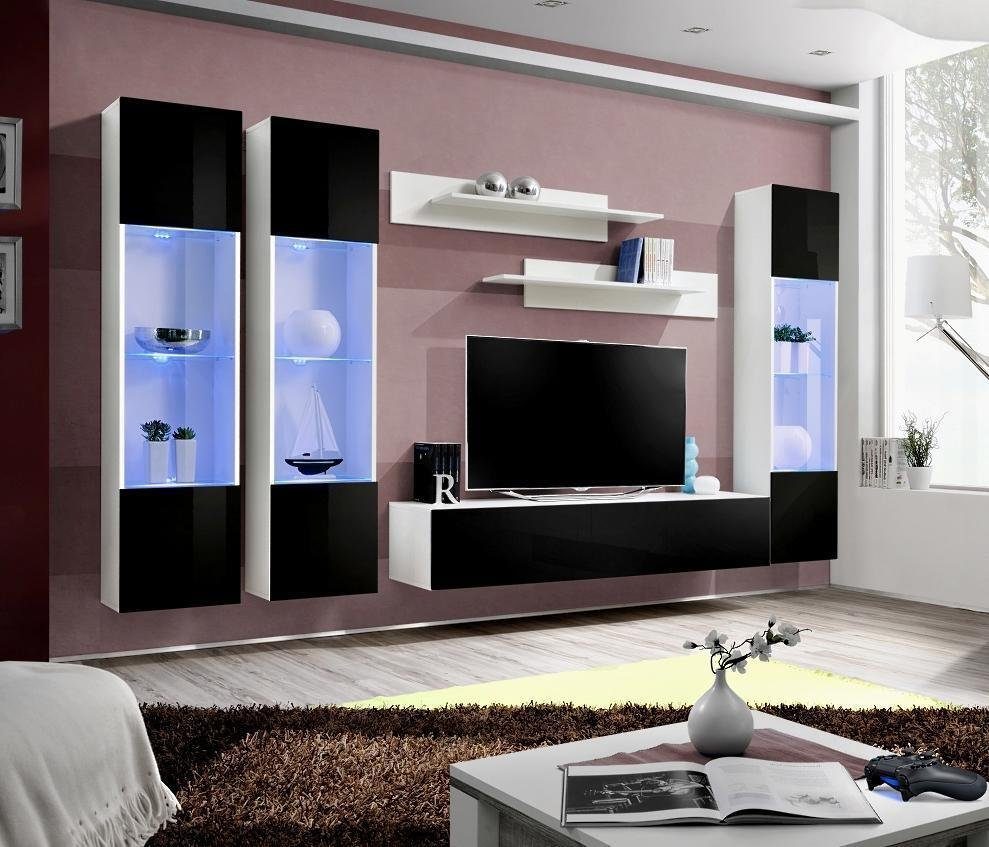 JVmoebel Wohnzimmer-Set Moderne Wohnwand TV Ständer Wandschrank Set 6 tlg Wandregale, Made in Europa