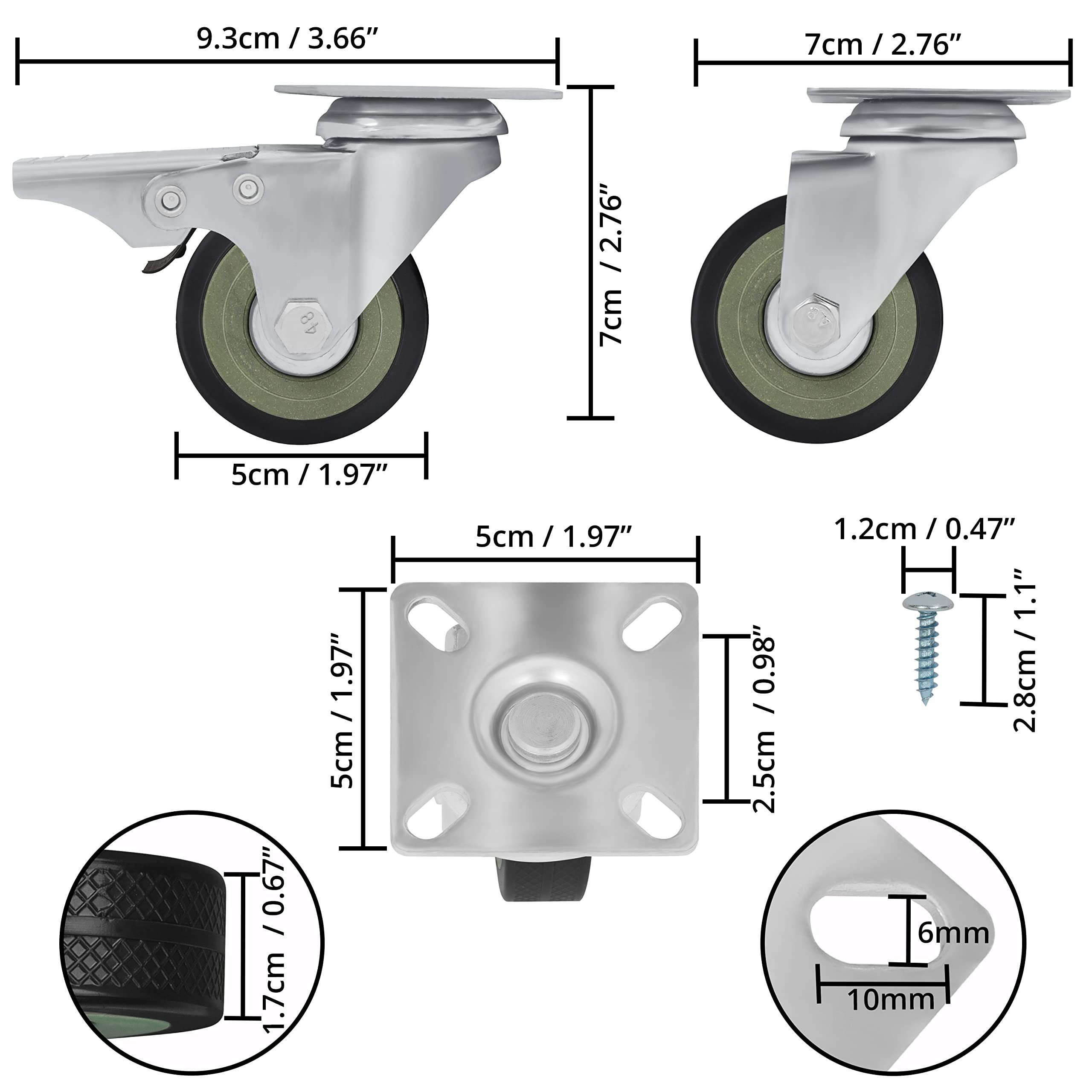 Lenkrollen (8 Stück) Kurtzy (8 Belastbarkeit - Möbelrolle 50mm - 50mm Lenkrollen bis Max. 200kg 200kg, Stk) Schwere