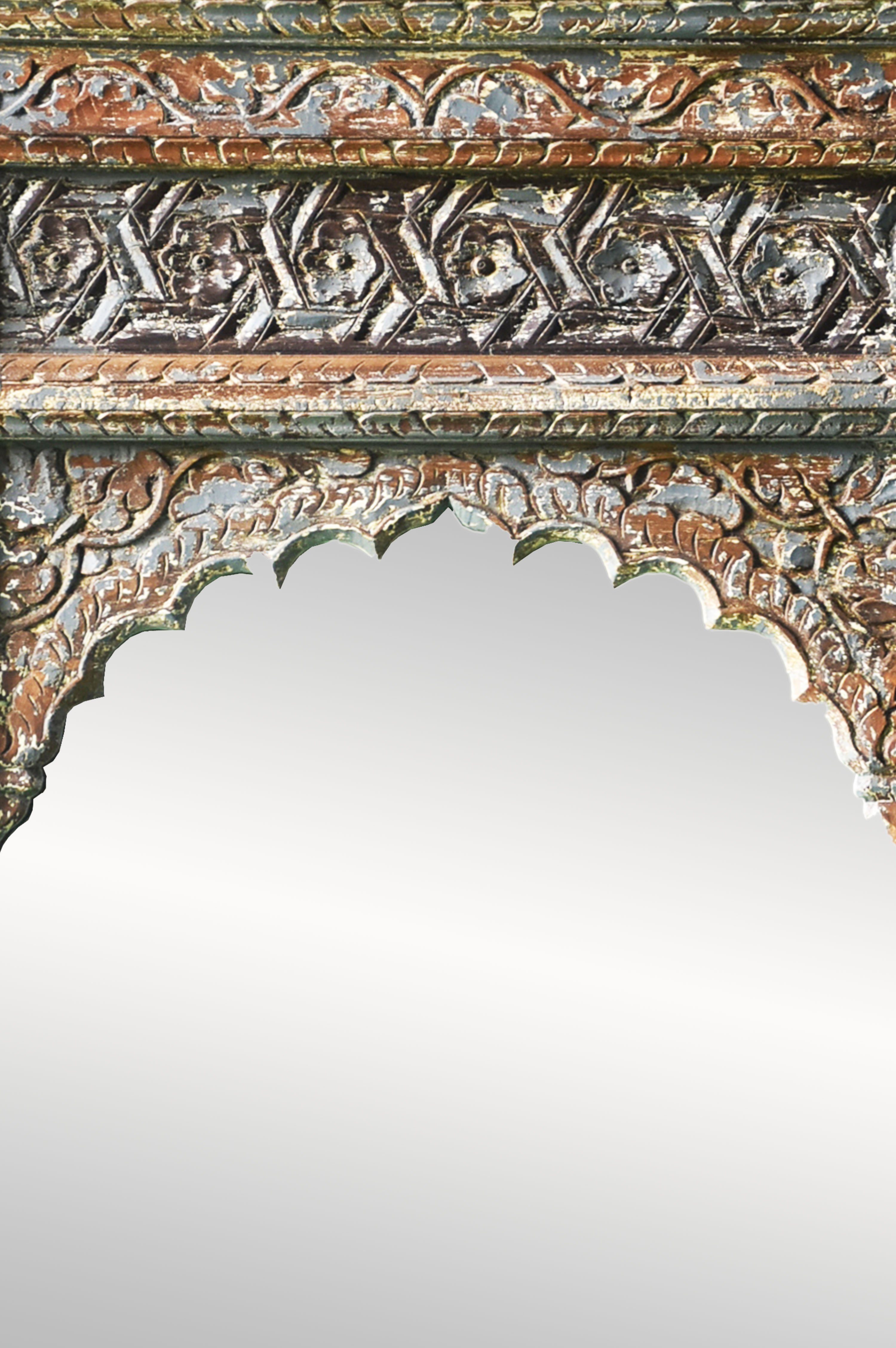 Marrakesch Orient & Mediterran Interior Wandspiegel Orientalischer Wandspiegel Inara aus Mangoholz in Vintage Grau 122 cm (1-St), Handarbeit