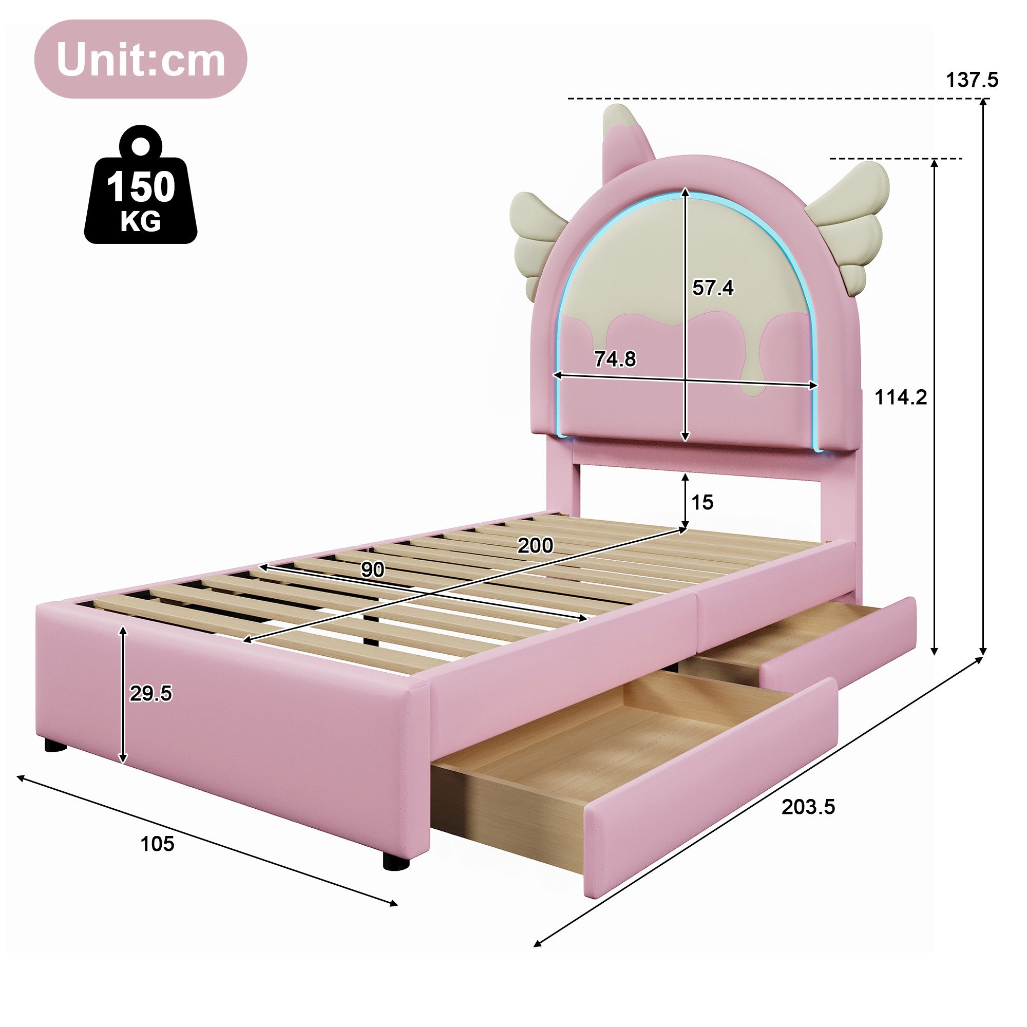 Ulife Kinderbett Polsterbett mit Einhorn-Design & günstig online kaufen