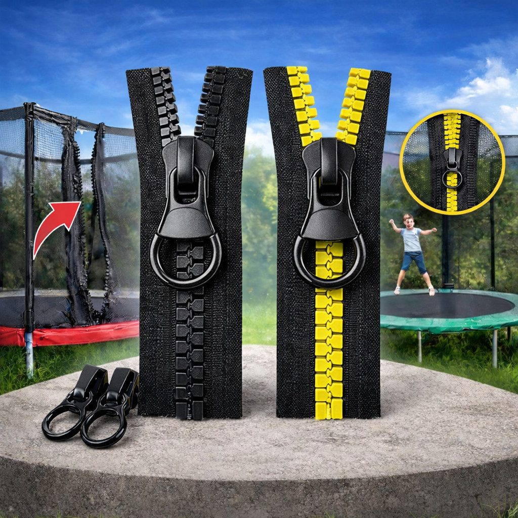 everest 1953 Trampolinnetz Trampolin Ersatz Reißverschluß Doppel-Zipper beidseitig schwarz, Reißverschluß beidseitig bedienbar