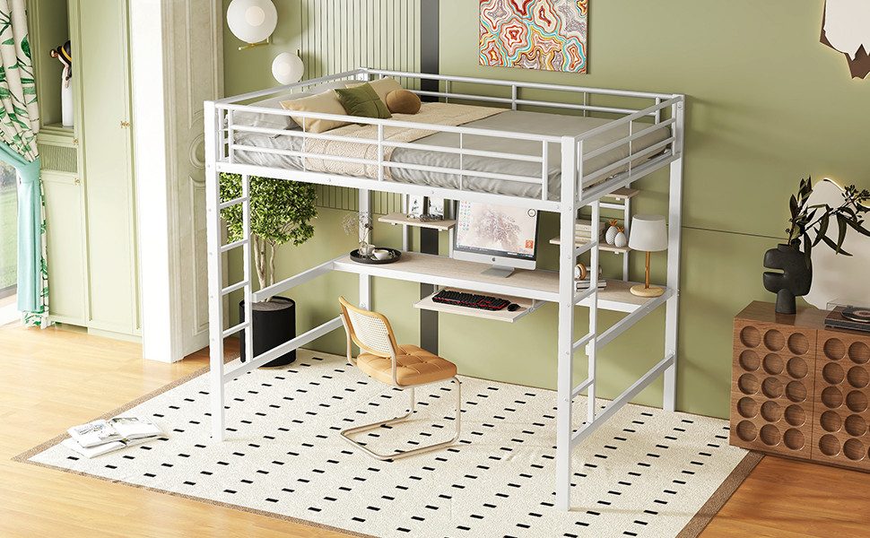 REDOM Bett Eisenbett, Bettgestell Metallbett, Hochbett mit Schreibtisch (Me günstig online kaufen