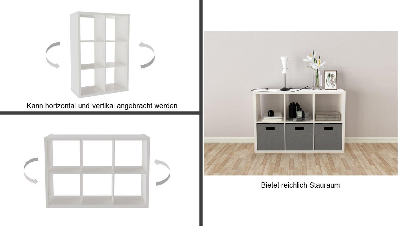 OTTO home Raumteilerregal IZOLA, Raumteiler, Aktenregal, Würfelregal, mit 6 Fächern, quer und hochkant stellbar, (B/T/H) 76x37x110 cm – Bild 4 von 5