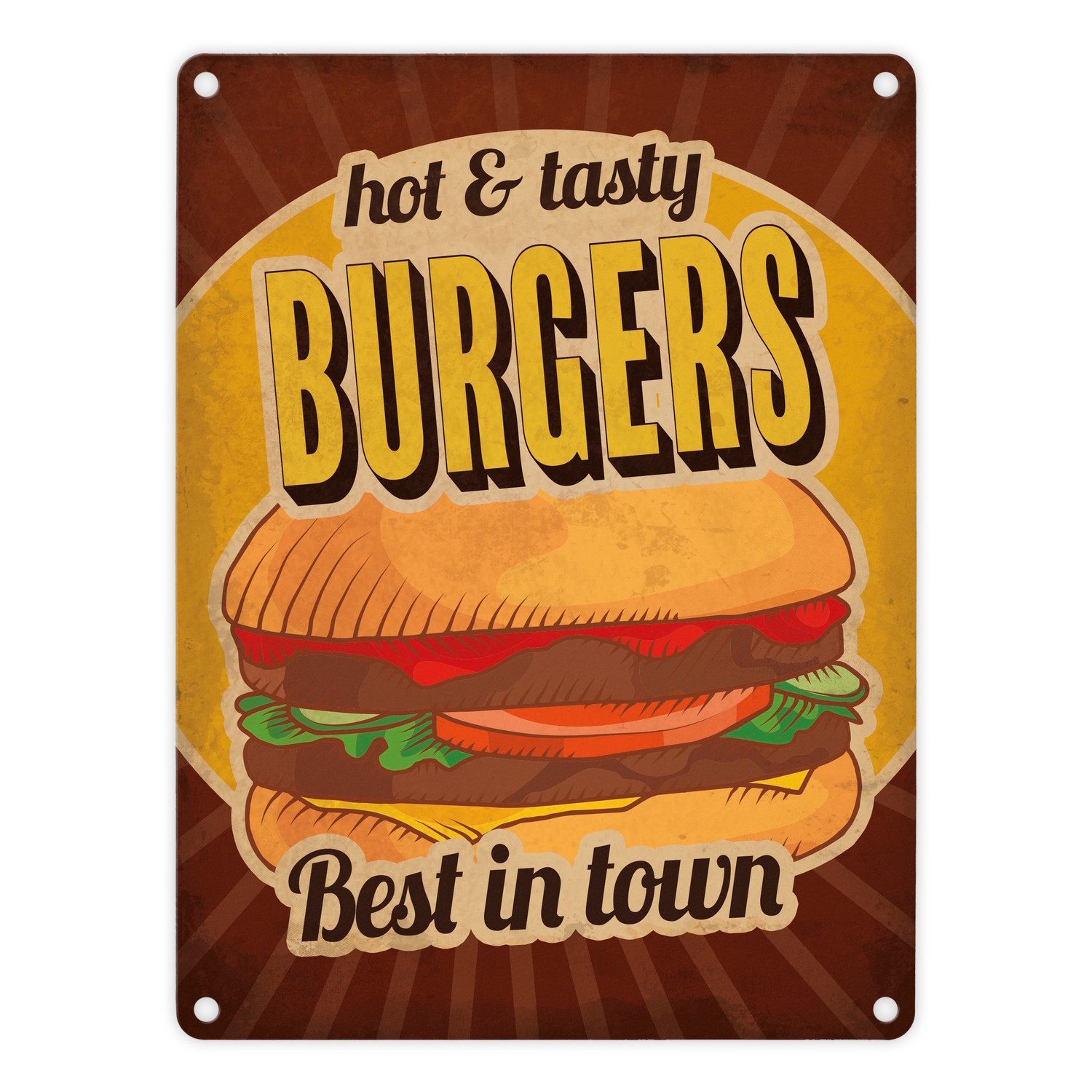 speecheese Metallschild Metallschild mit American Diner Classics Burgers Motiv Blechschild