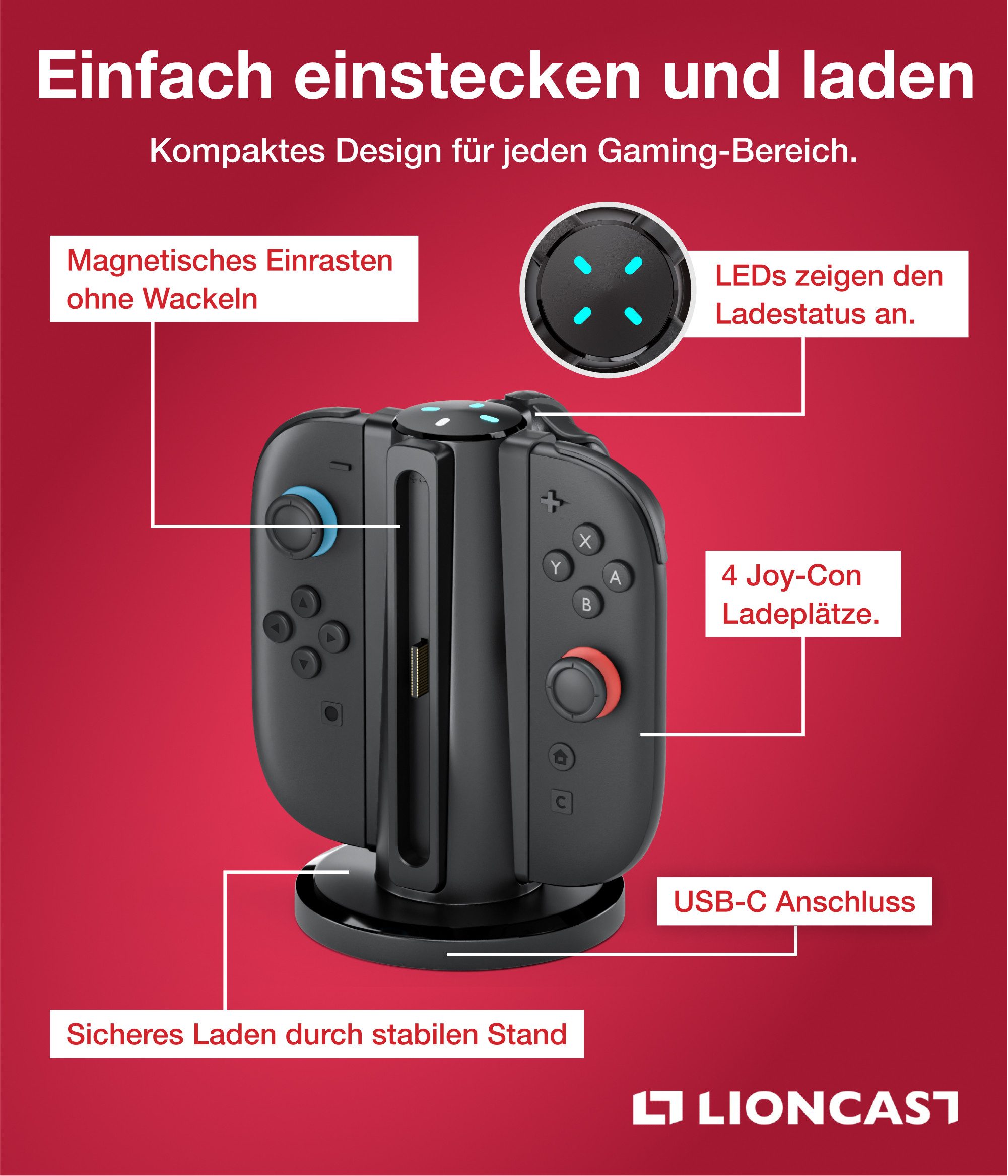 Lioncast Joy-Con Charger für Nintendo Switch 2 Zubehör Nintendo (für Nintendo Switch 2) – Bild 4 von 5