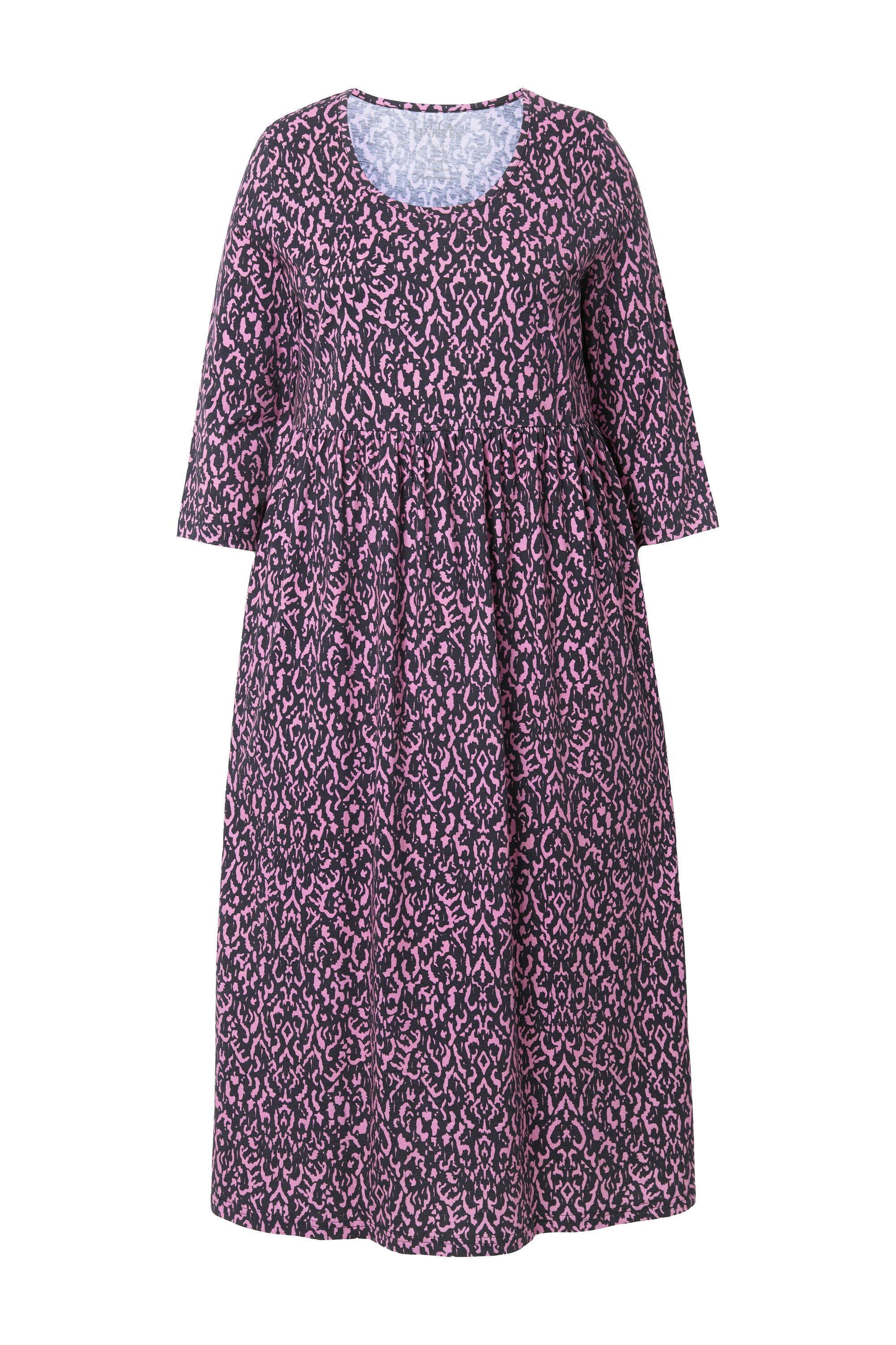 Ulla Popken Maxikleid Jerseykleid A-Linie V-Ausschnitt 3/4-Arm Taschen günstig online kaufen