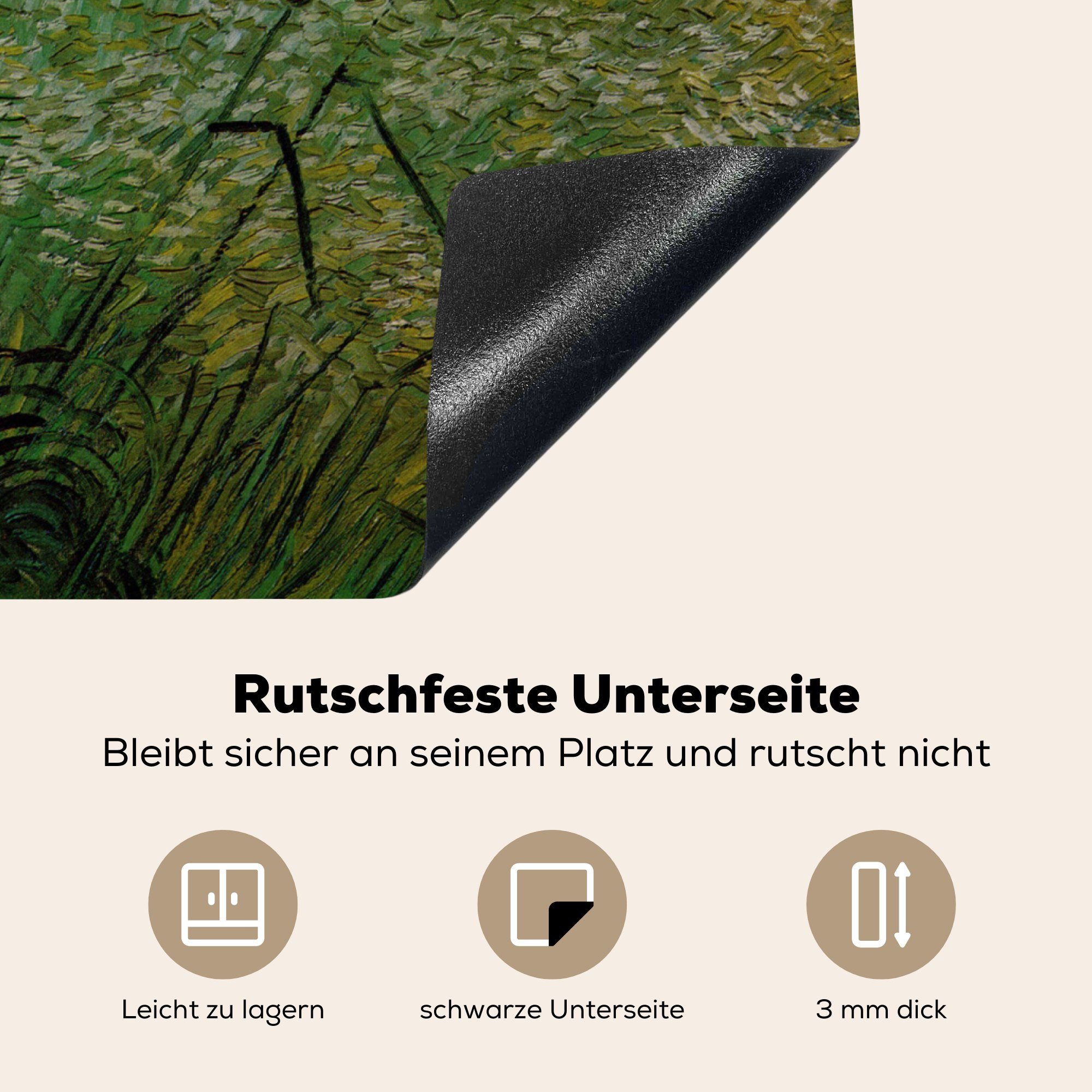 MuchoWow Herdblende-/Abdeckplatte Grünes Kornfeld für Induktionsmatte küche, Zypressen Vincent Vinyl, van Ceranfeldabdeckung die - tlg), cm, (1 mit Gogh, 59x52