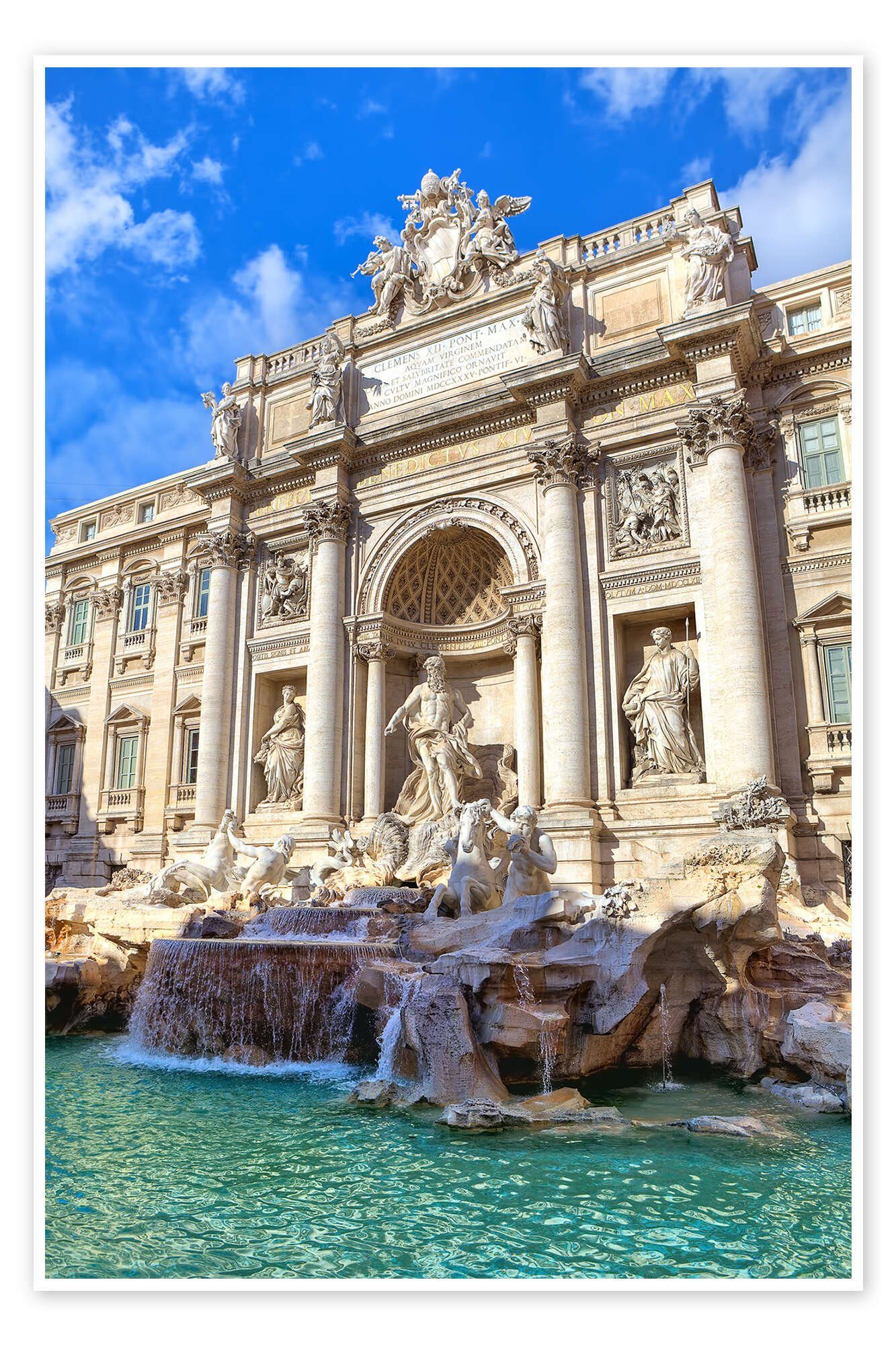 Posterlounge Poster Editors Choice, Trevi-Brunnen unter blauem Himmel, Fotografie