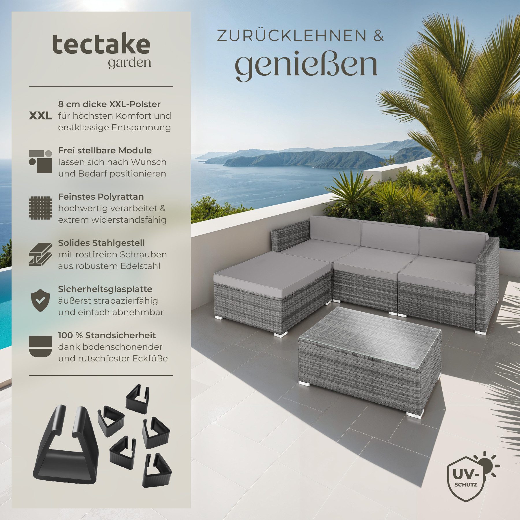 tectake Loungeset Rattan Lounge, (Set., 5-tlg), günstig online kaufen