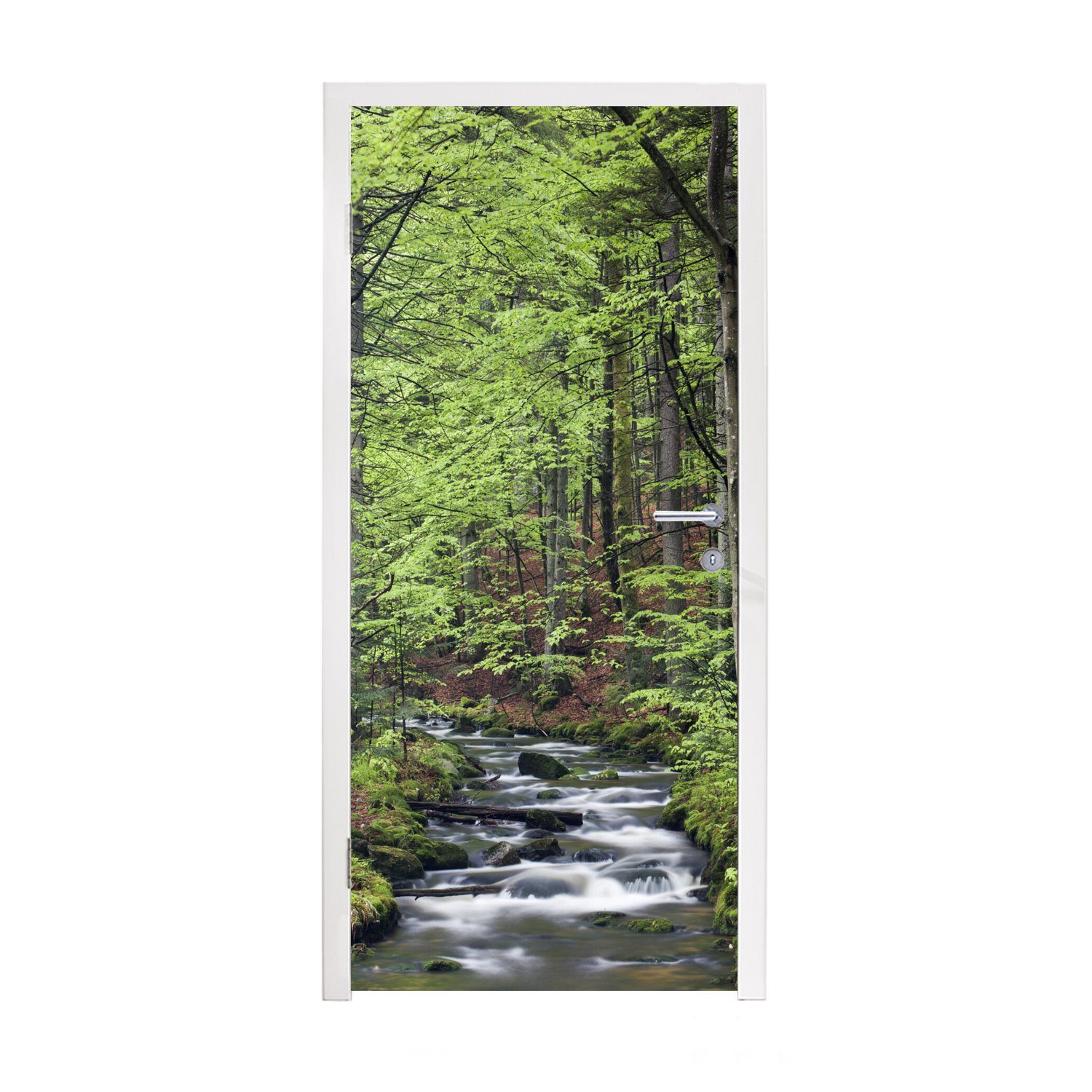 MuchoWow Türtapete Fluss im Wald des Nationalparks Bayerischer Wald, Matt, bedruckt, (1 St), Fototapete für Tür, Türaufkleber, 75x205 cm