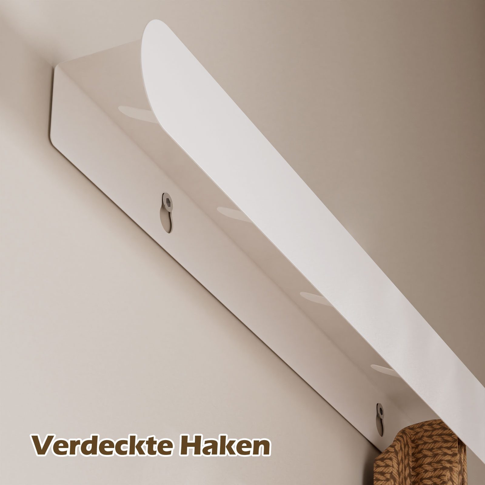 Yorbay Wandgarderobe mit Ablagebrett, Garderobenleiste aus Metall, 6 verdeckte Garderobenhaken
