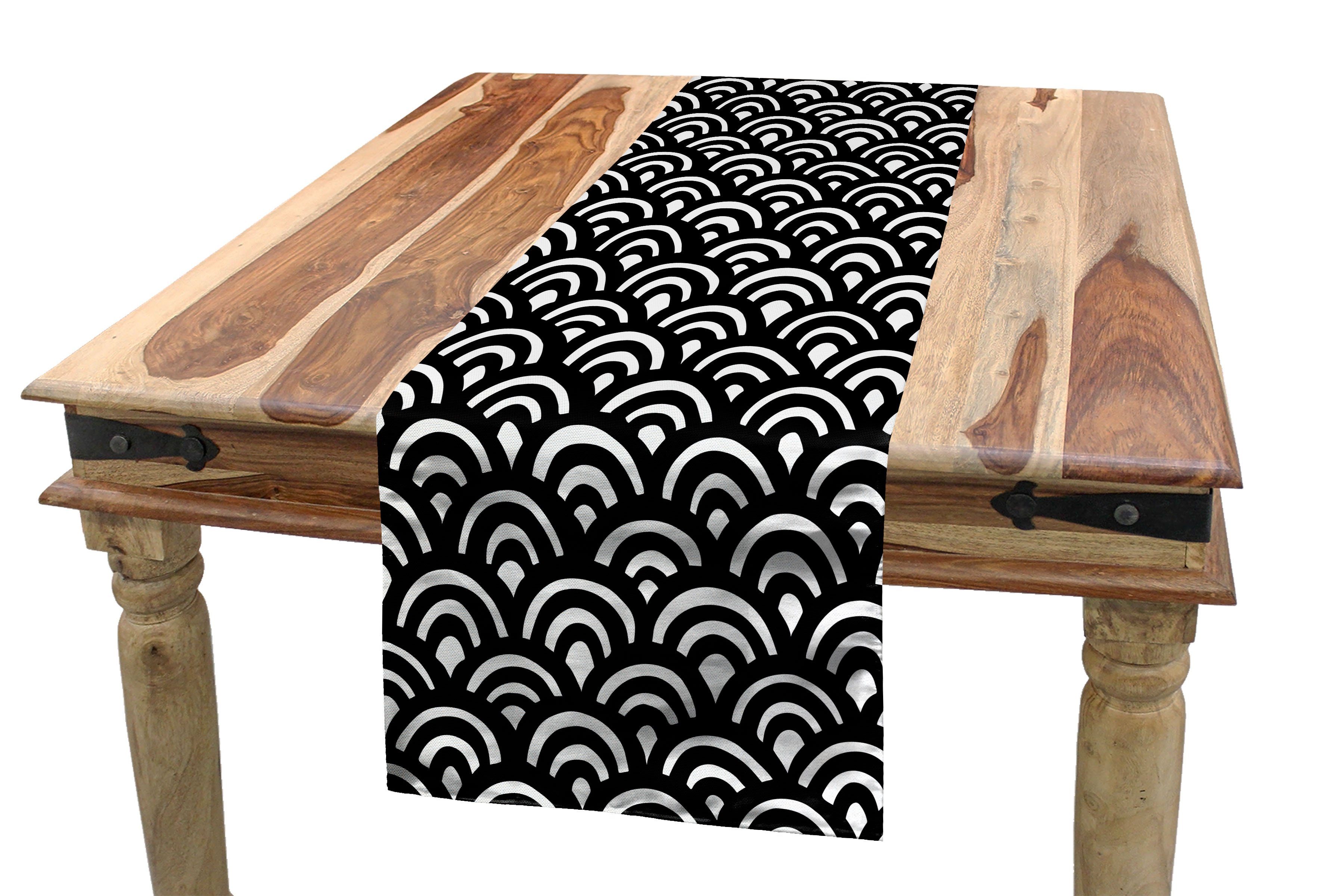 Abakuhaus Tischläufer Esszimmer Küche Rechteckiger Dekorativer Tischläufer, Abstrakt Japanischer Seigaiha Waves