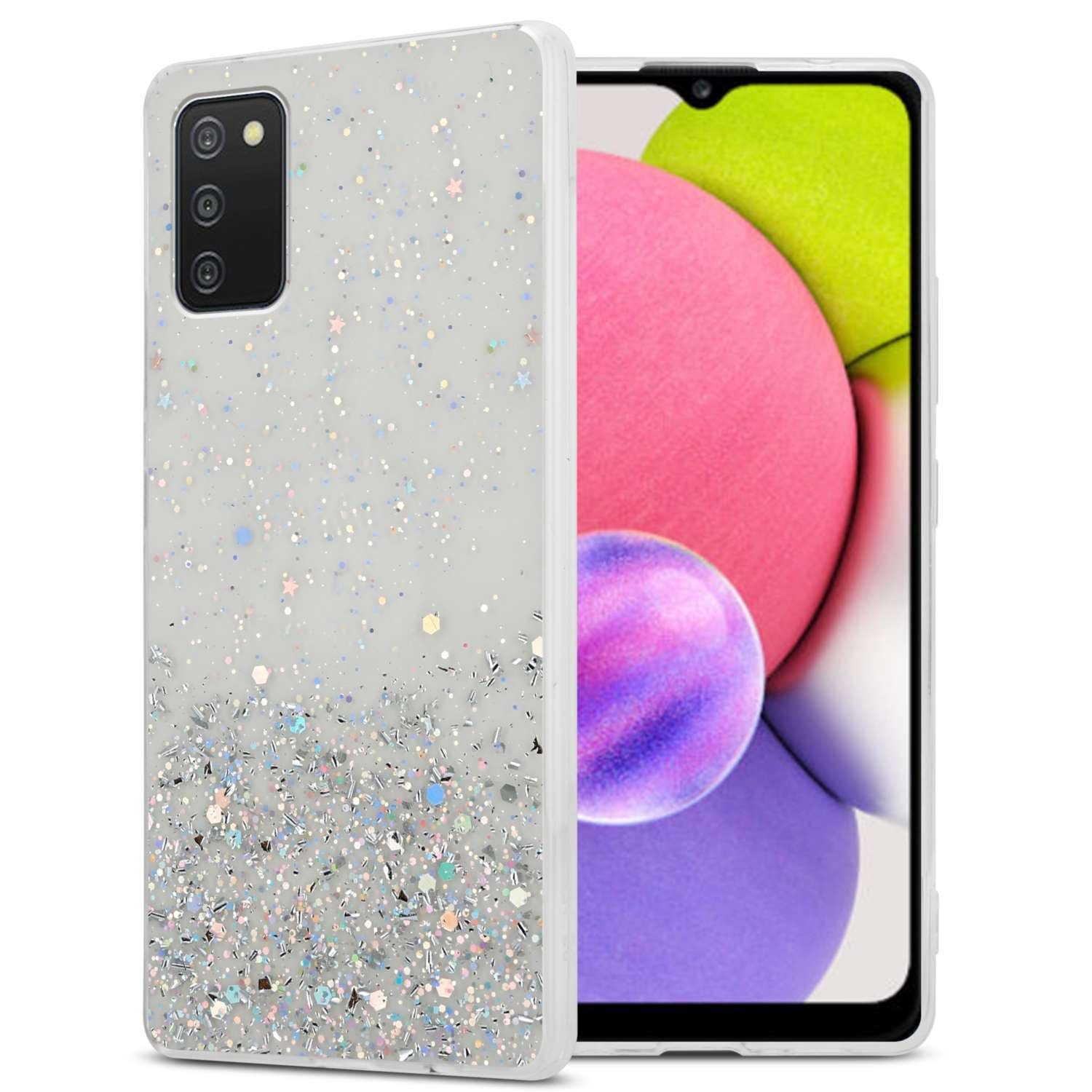 Cadorabo Handyhülle für Samsung Galaxy A03s Hülle Samsung Galaxy A03s, Flexible TPU Silikon Handy Schutzhülle - Hülle - mit Glitzer