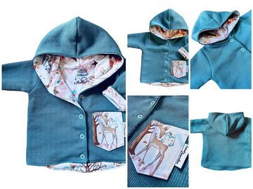 Land-Juwelen Kapuzenstrickjacke Strickjacke Boho Waldtiere weiß mint