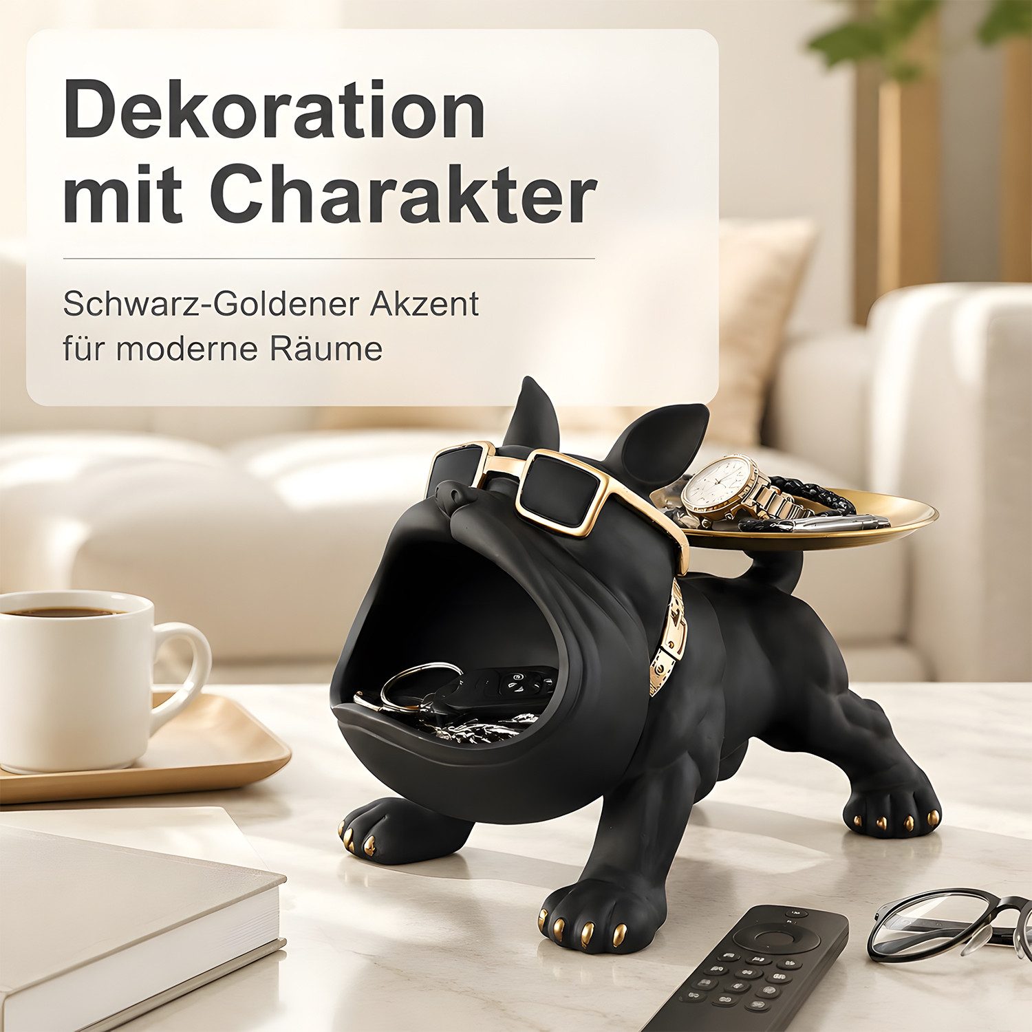 Refined Living Dekoschale Bulldogge Skulptur Deko Französische Bulldogge Tablett Tierfigur (Dekotablett Dekoobjekt Dekofigur Halloween- und Weihnachtsgeschenke, – Bild 5 von 5
