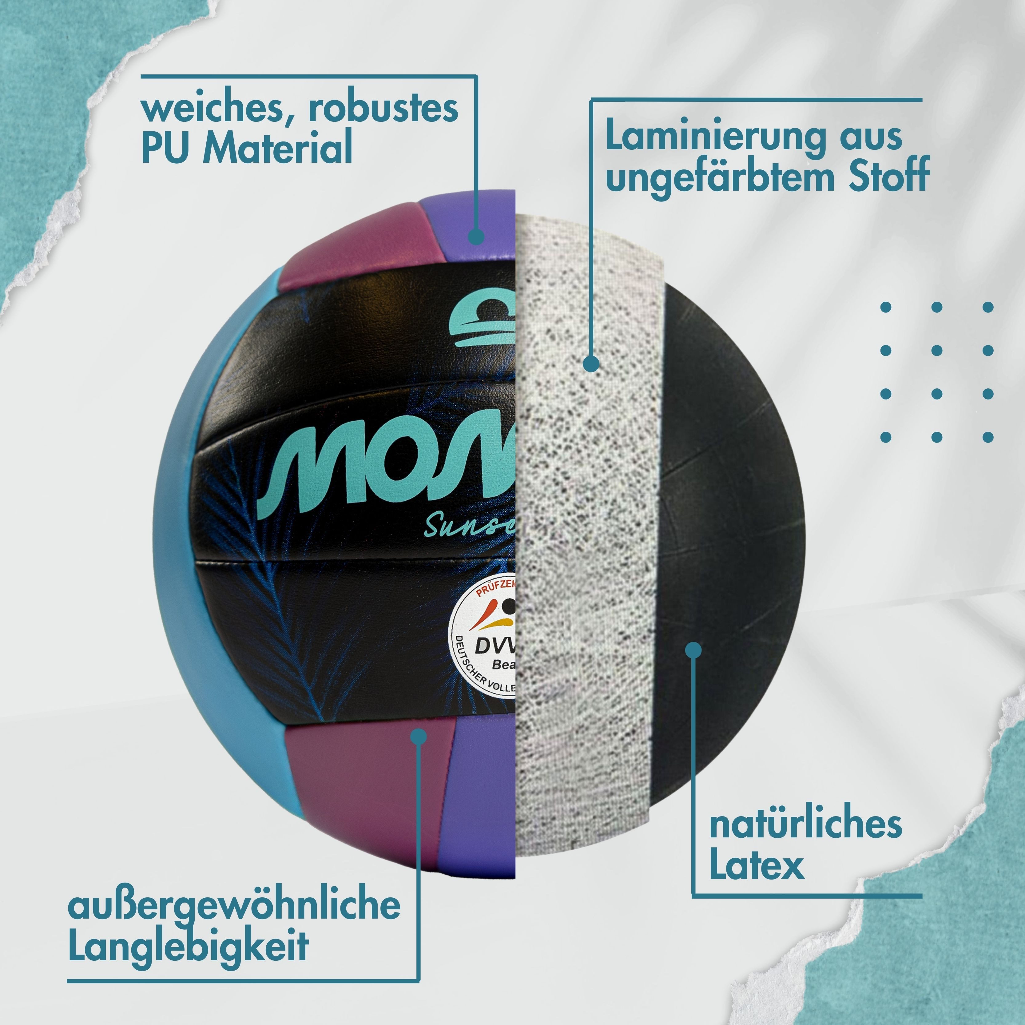Momevo Beachvolleyball Offizieller Beachvolleyball - DVV zertifiziert, weich und robust, tolle Geschenkidee