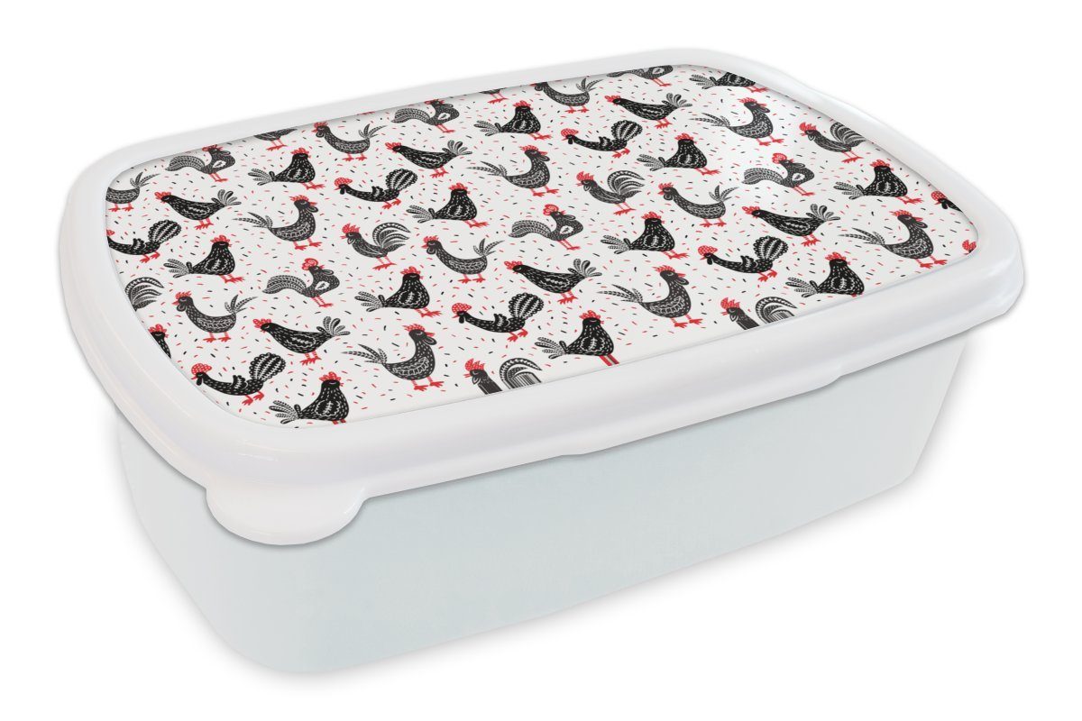 MuchoWow Lunchbox Muster - Huhn - Vogel, Kunststoff, (2-tlg), Brotbox für Kinder und Erwachsene, Brotdose, für Jungs und Mädchen weiß