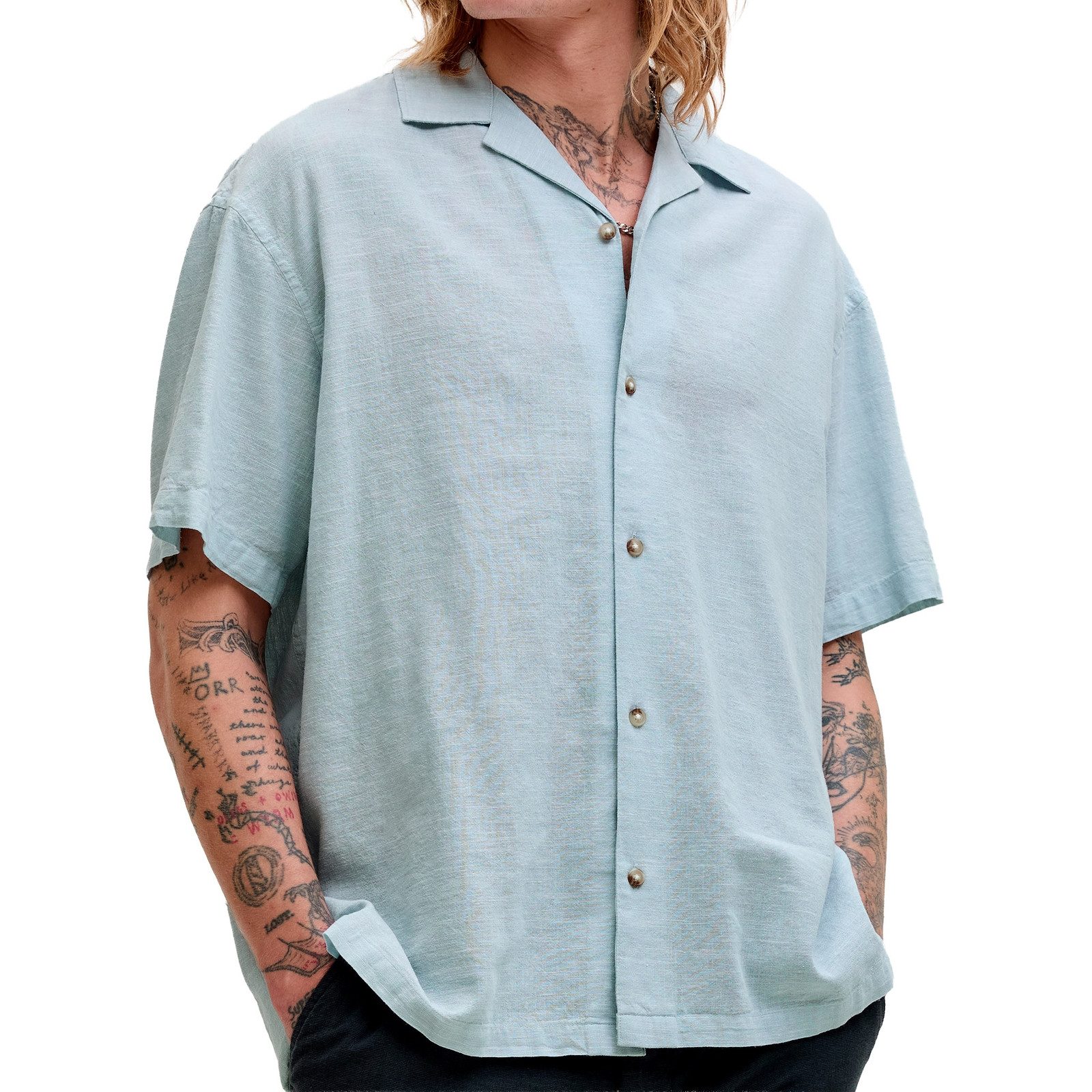 Jack & Jones Kurzarmhemd Summer Linen Blend Resort Shirt mit dezentem Strukturmuster – Bild 4 von 5