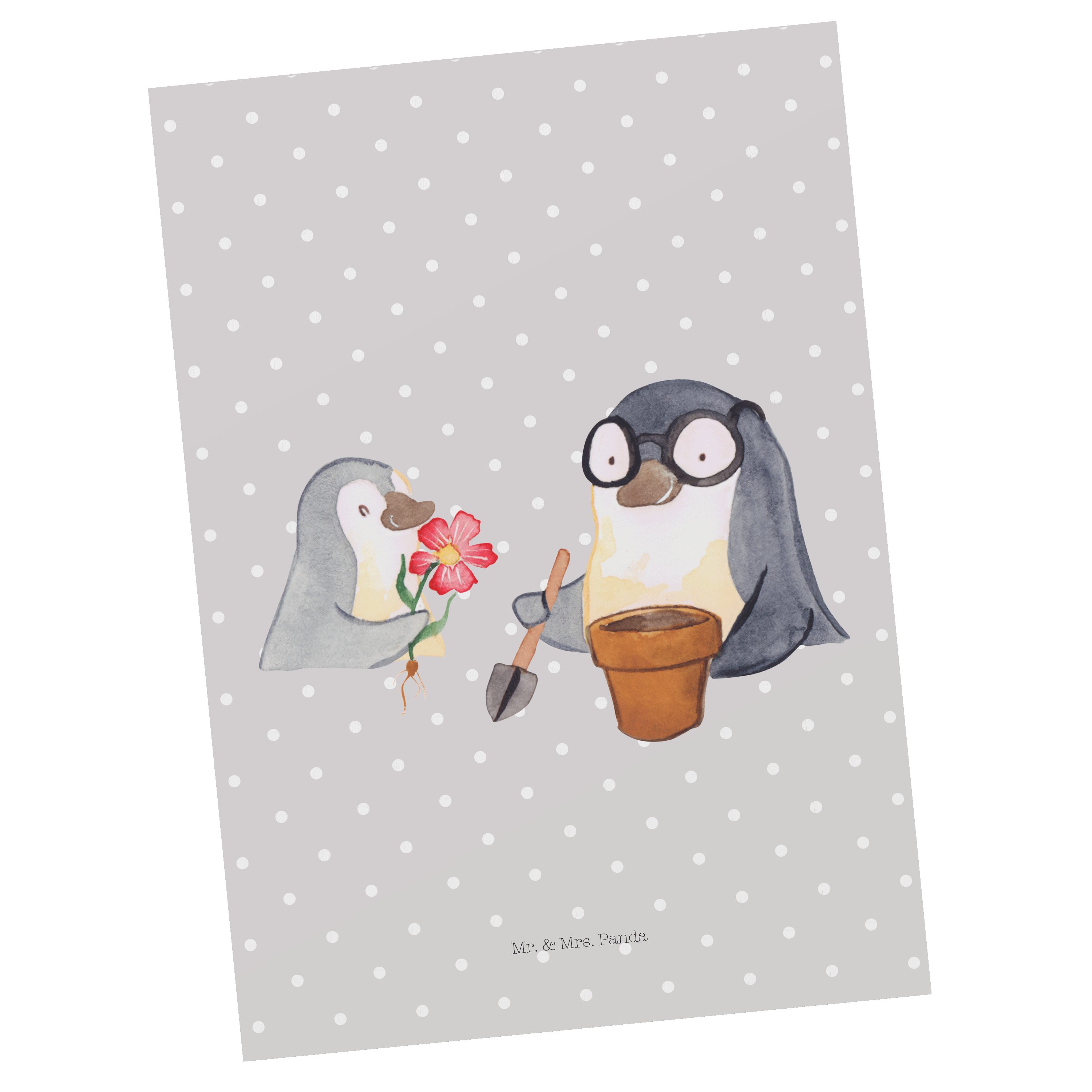 Mr. & Mrs. Panda Postkarte Pinguin Opa Blumen pflanzen - Grau Pastell - Geschenk, Lieblingsopa