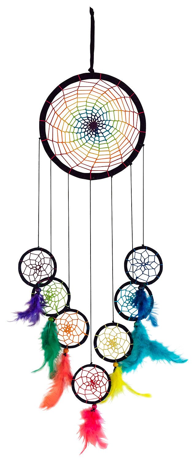 Saraswati Traumfänger Traumfänger Mobile "7 Chakras" Leder 16cm schwarz mit 7TF 6cm, 16x60cm