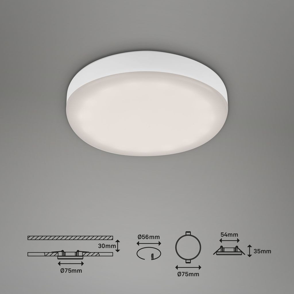 Briloner Leuchten LED Einbaustrahler 7061-436, LED fest integriert, 2700K - Extra-Warmweiß, Einbauleuchte rahmenlos für Bad 3er Set 3W 350lm 4000K IP44 Ø 7,5cm
