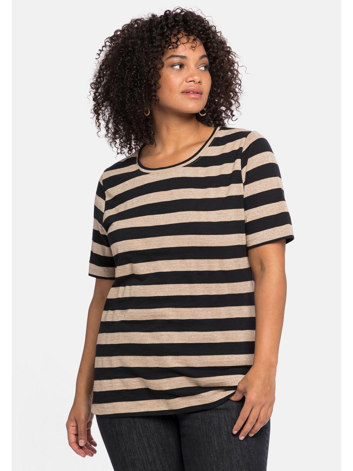 Sheego T-Shirt Glitzereffekt silberfarbenem mit Größen Große