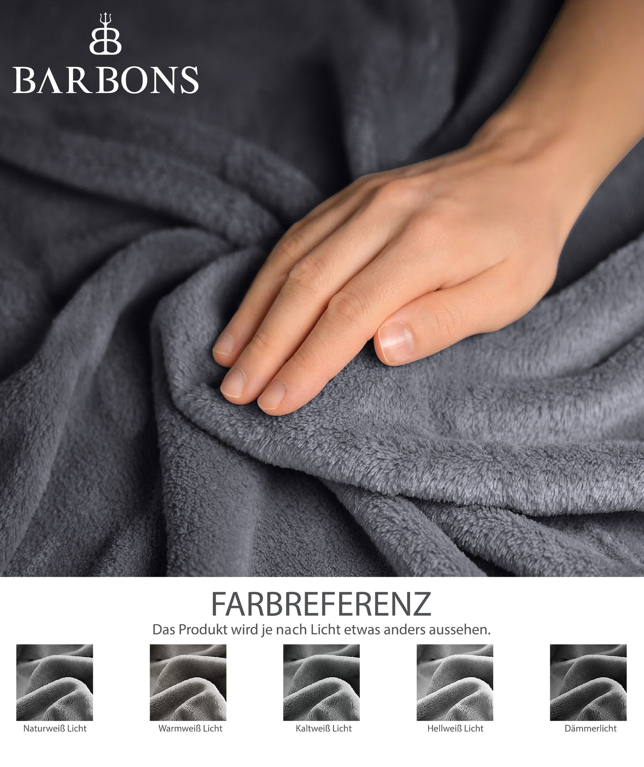 Wohndecke Flauschige Fleecedecke, Kuscheldecke, BARBONS Überwurfdecke, Anthrazit Sofa weiche