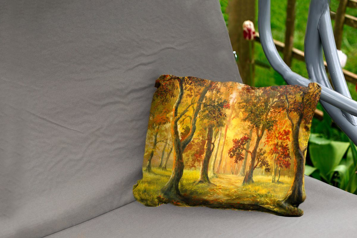 Herbstsonne, Outdoor-Dekorationskissen, der in Dekokissenbezug, MuchoWow Waldes Dekokissen Eine Polyester, eines Illustration Kissenhülle