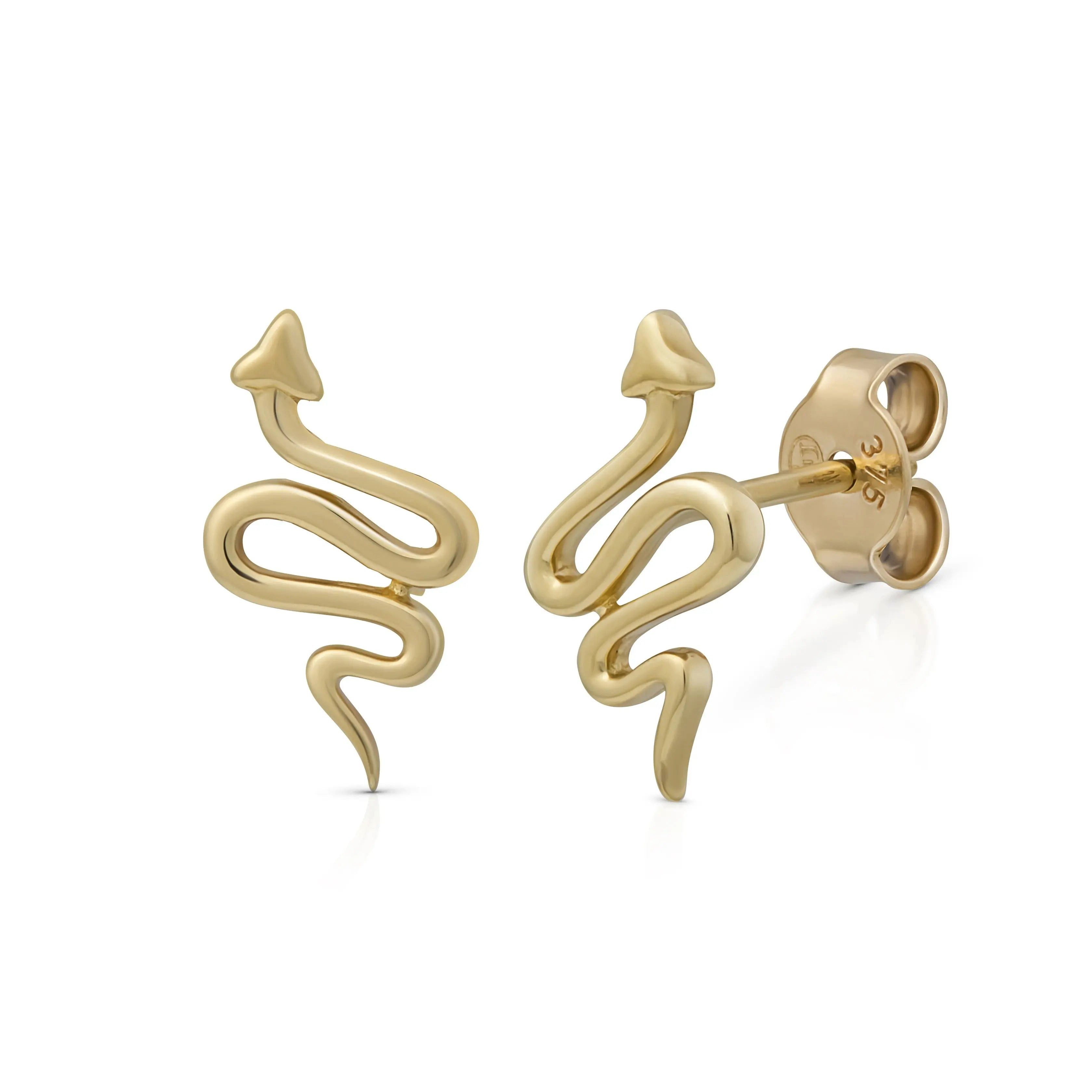 Paar Ohrstecker Goldohrringe Damen Echtgold Baby Snake Stecker 375 Gelbgold, Schlange