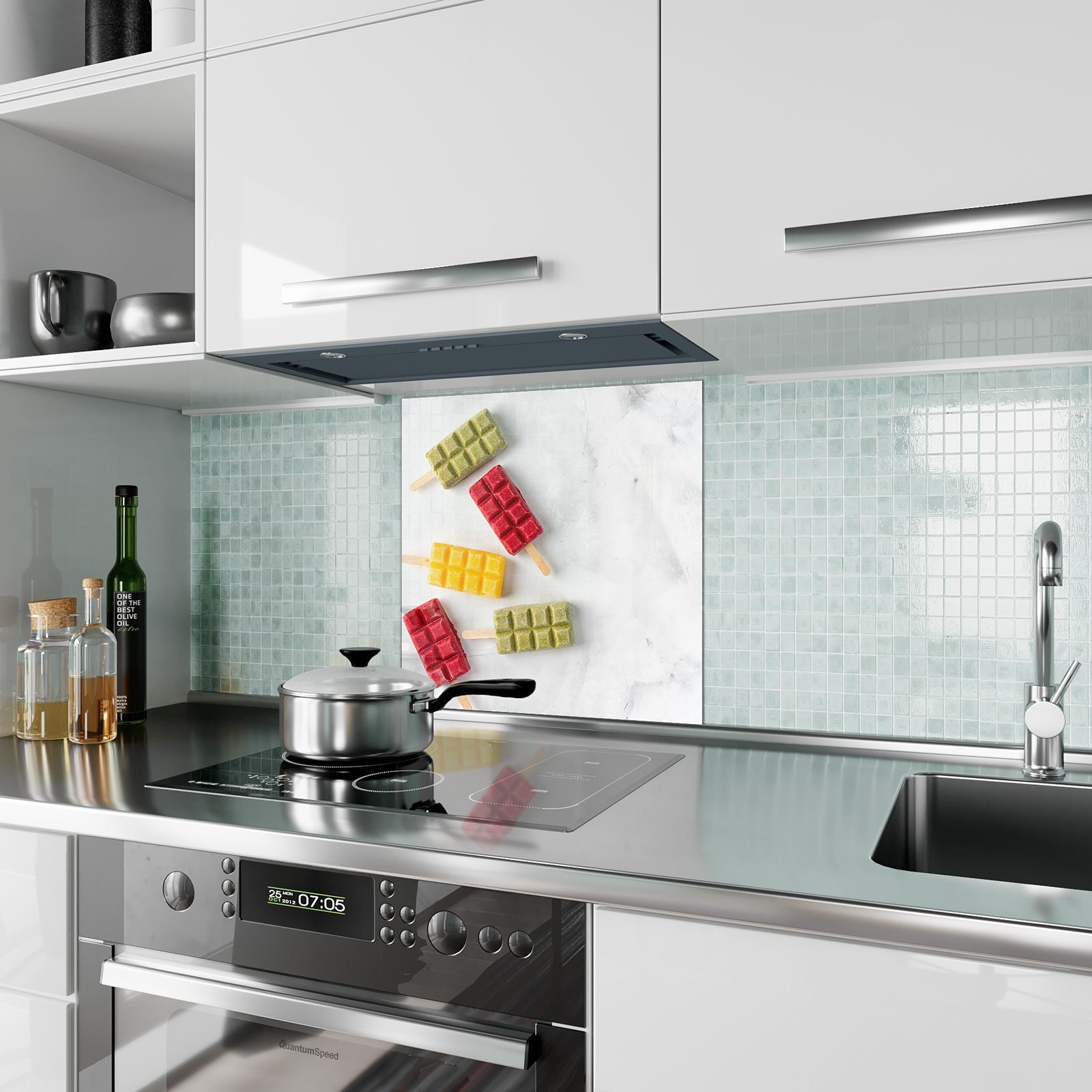 Farbige Spritzschutz Küchenrückwand Primedeco mit Küchenrückwand Motiv Glas Eiscreme