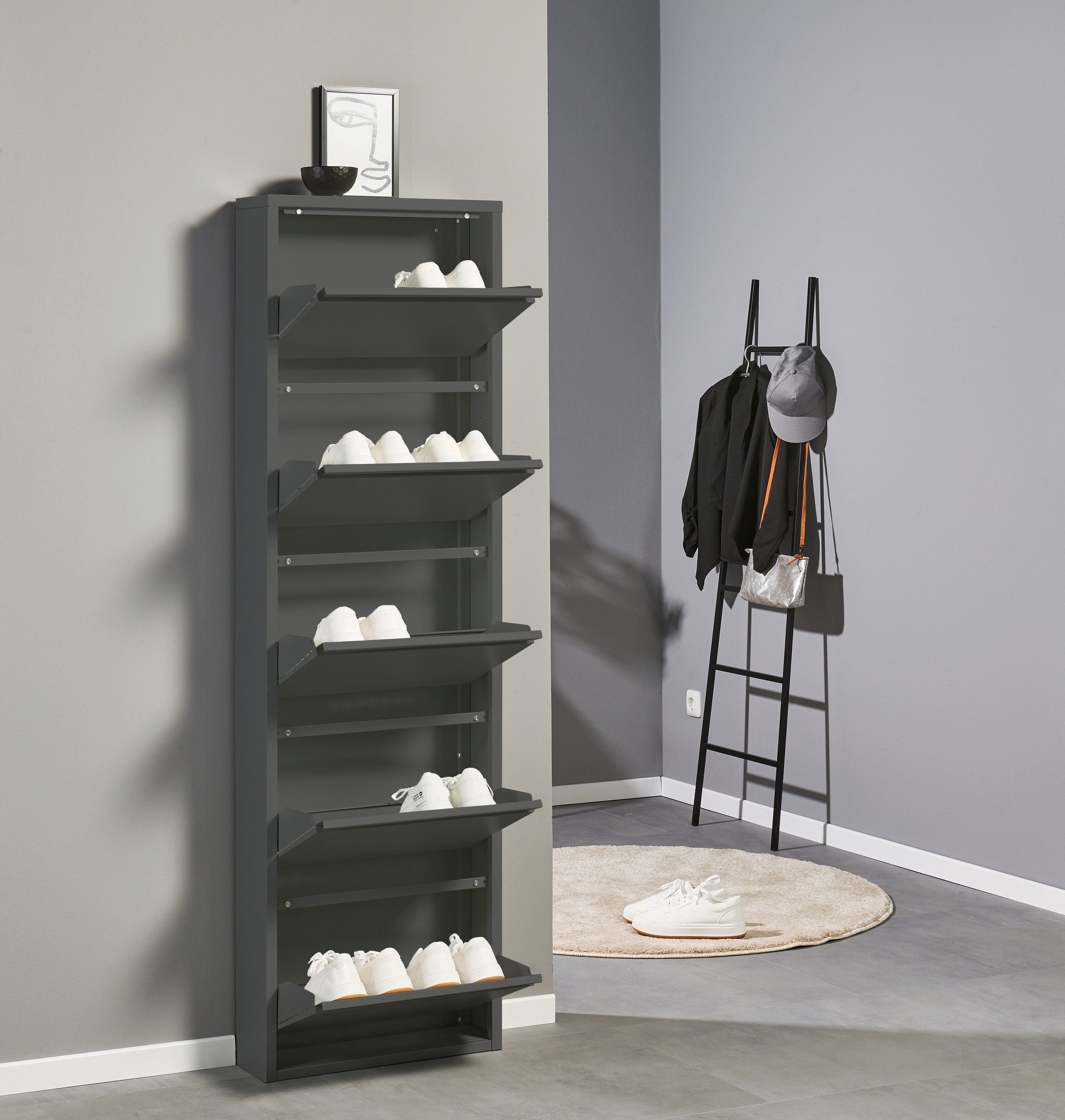 PREISBRECHER Schuhkipper Bert, 5 Klappen, 10 paar Schuhe, in anthrazit, Metall - 51x170x16cm (BxHxT)