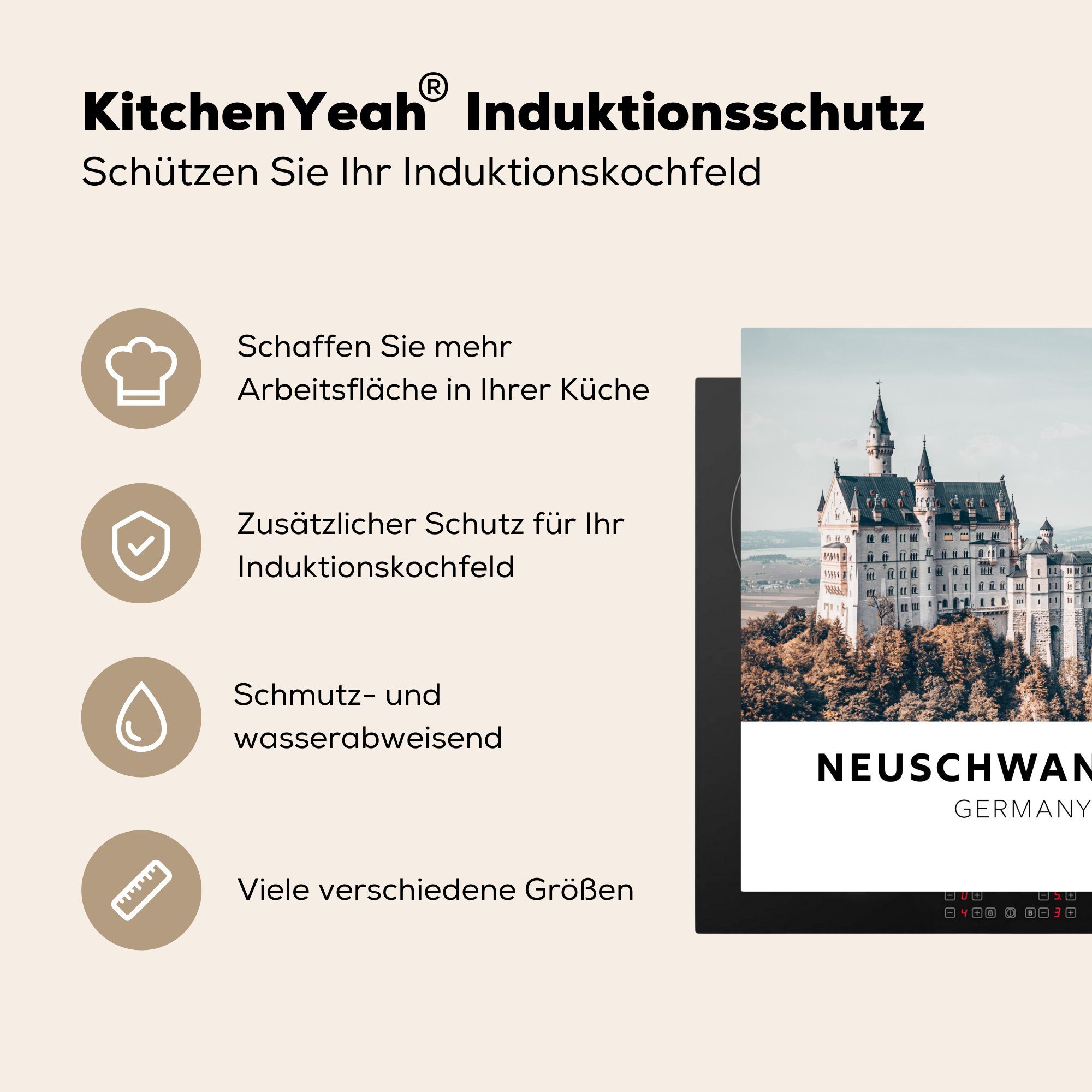 Vinyl, cm, Arbeitsplatte tlg), - Herdblende-/Abdeckplatte für Bäume, MuchoWow - Ceranfeldabdeckung, küche Schloss Deutschland (1 78x78