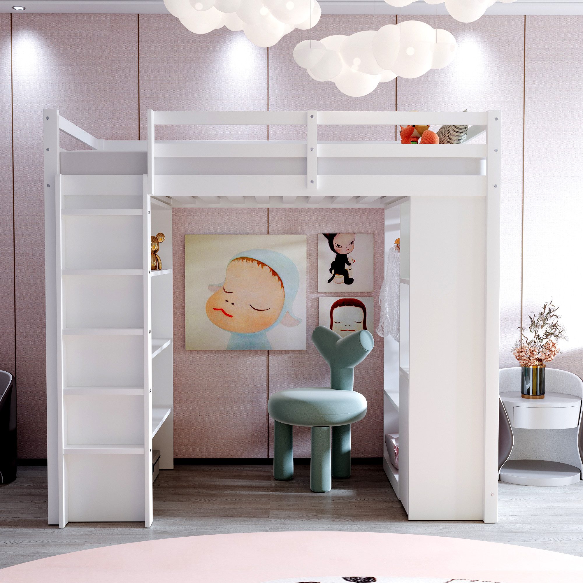 Flieks Hochbett Kinderbett 90x200cm mit Kleiderbügel, günstig online kaufen