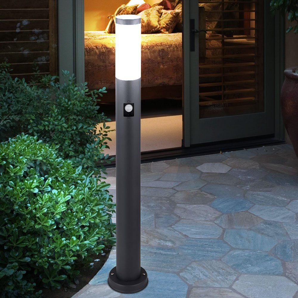 etc-shop anthrazit Gartenstehlampe Leuchtmittel Gartenlampe Bewegungsmelder inklusive, Edelstahl mit nicht Pollerleuchte,