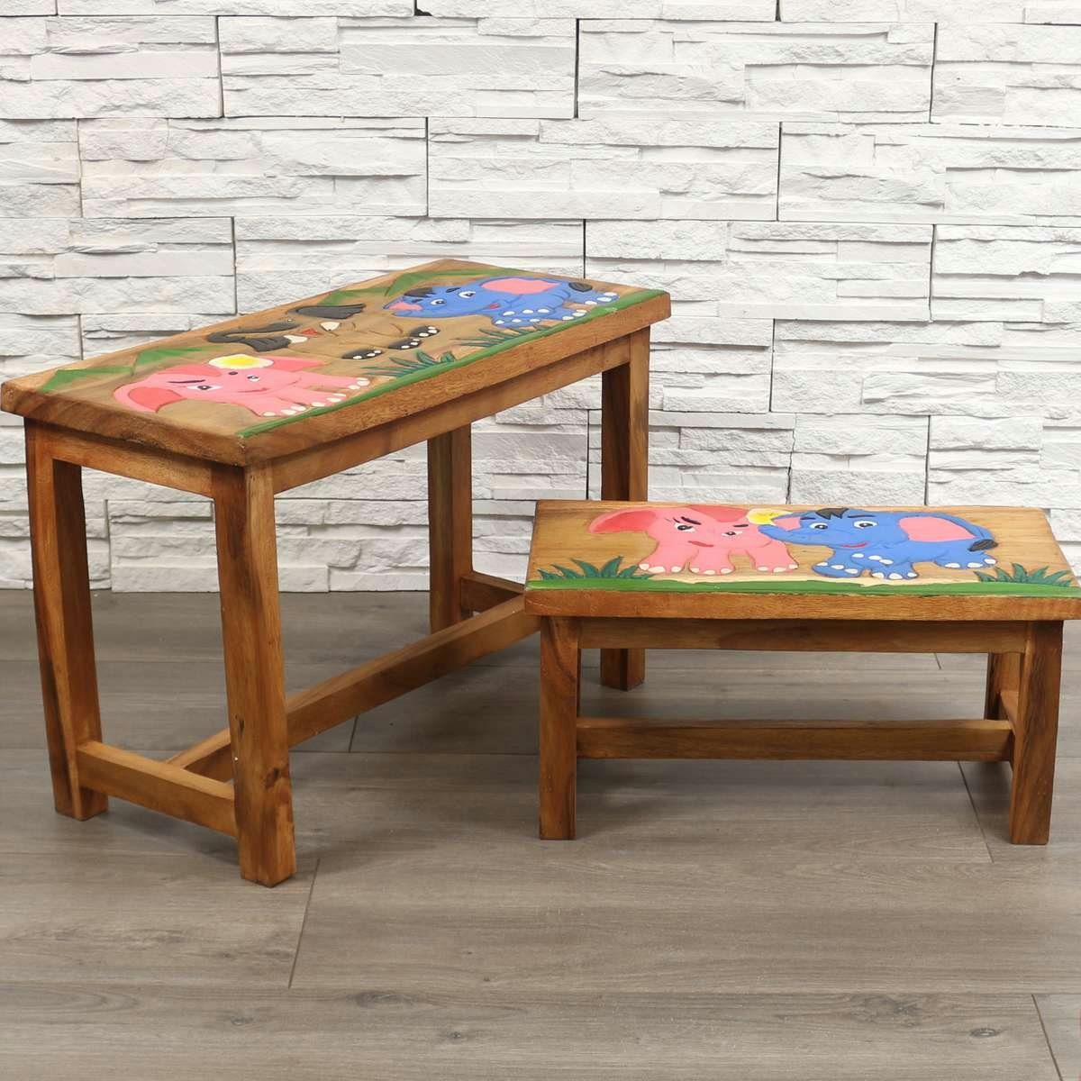 Kindertisch Tisch Kindermöbel Bank Handarbeit Elefant, Set mit Galerie Oriental