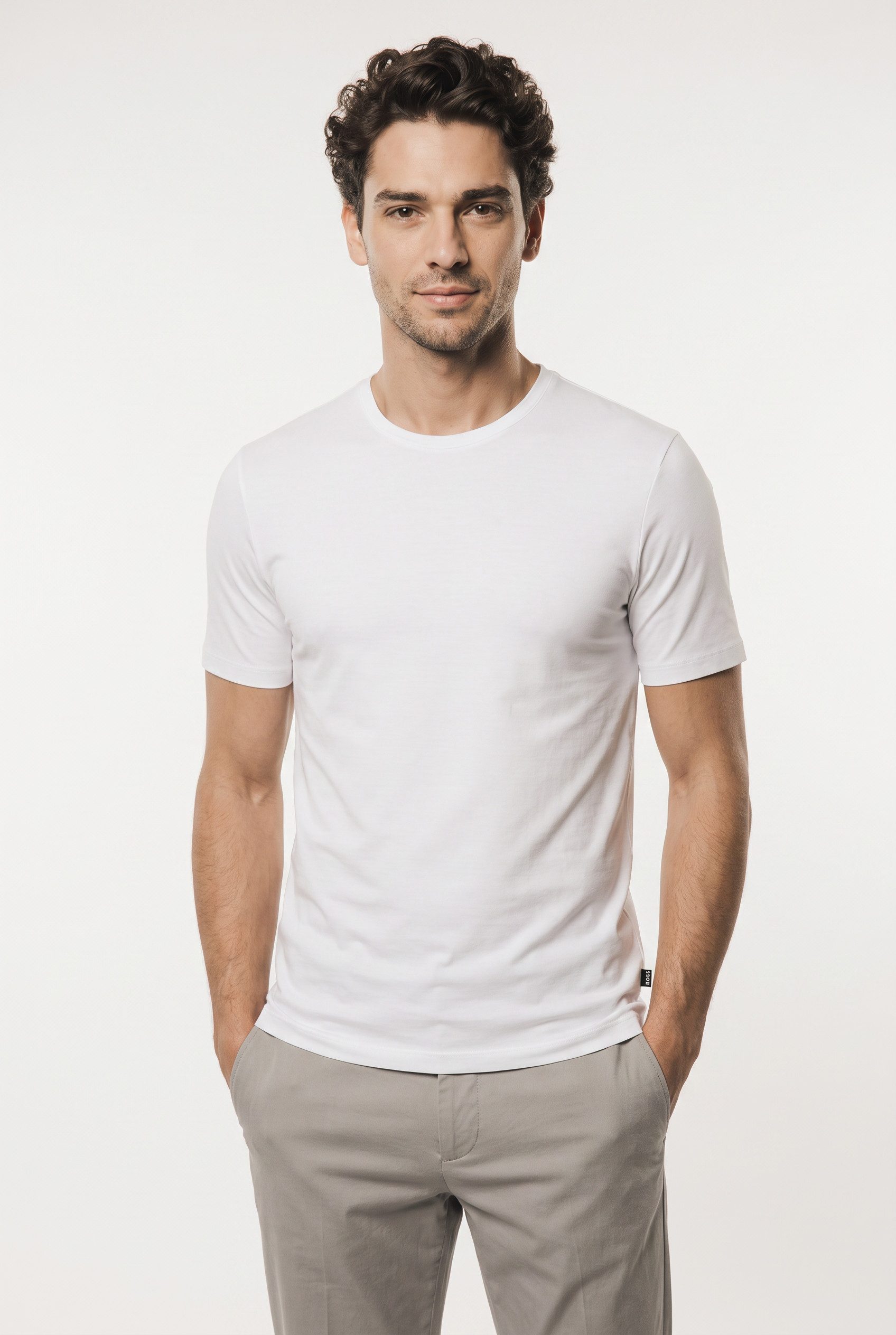 BOSS T-Shirt TShirt RN 3P Natura (3-tlg) einfarbiges T-Shirt mit Markenlabel
