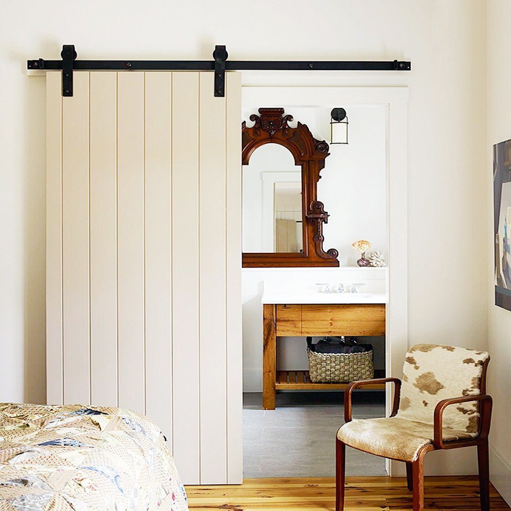 Yaheetech Schiebetür Schiebetürsystem 183/200/244 cm, Schiebetürbeschlag Set Laufschienen für Schiebetür