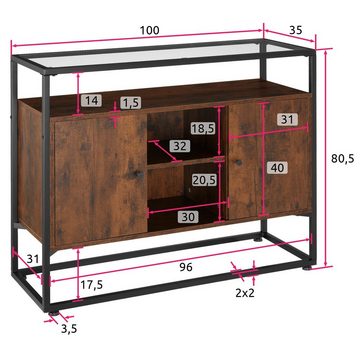 tectake Sideboard Oldham (Sideboard, Montagematerial, Montageanleitung), Höhenverstellbare Kunststofffüße